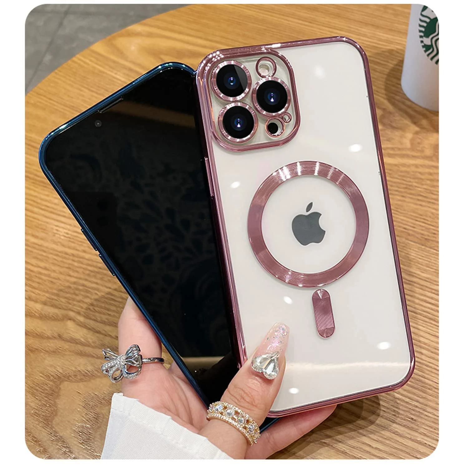DL3 MOBILAK Case for iPhone 14 Pro Max (6.7 Inch) Compatible with MagSafe, with Camera Lens Protector, Magnetic Clear Case Slim Plated Protective Case - Rose Gold