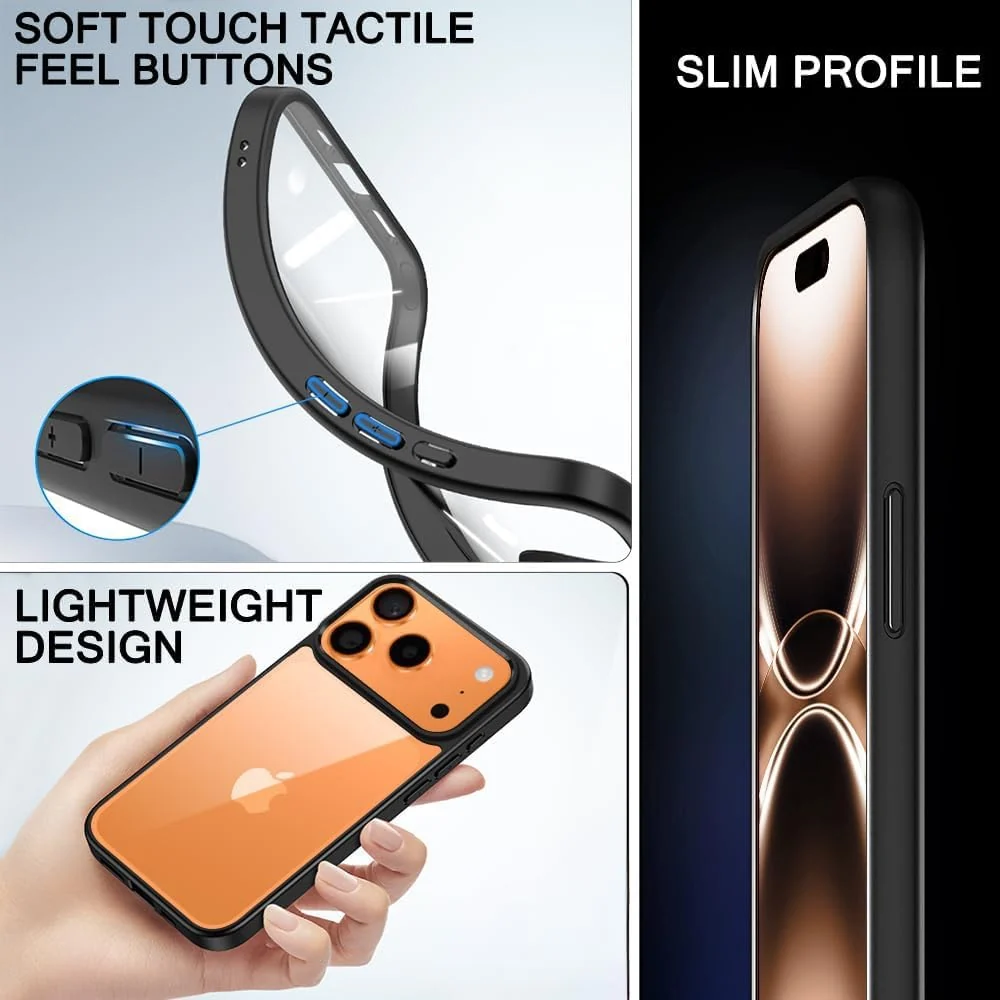 DL3 MOBILAK Clear Three-Layer Protective Phone Case for Apple iPhone 17 Pro Max 6.9 Inch - Black