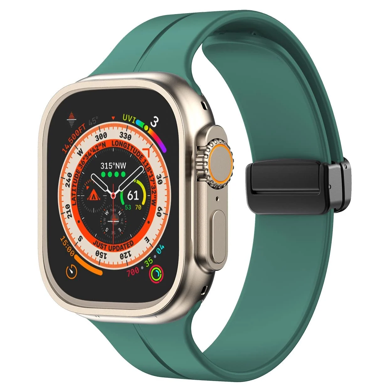 DL3 Mobilak Magnetic Bands for Apple Watch Ultra/Ultra 2 Band 49mm 45mm 44mm 42mm 41mm 40mm 38mm, Soft Sport Silicone Strap for iwatch Series 9/8/7/6/5/4 (Pine Green, 38mm/40mm/41mm), unisex-adult - Black