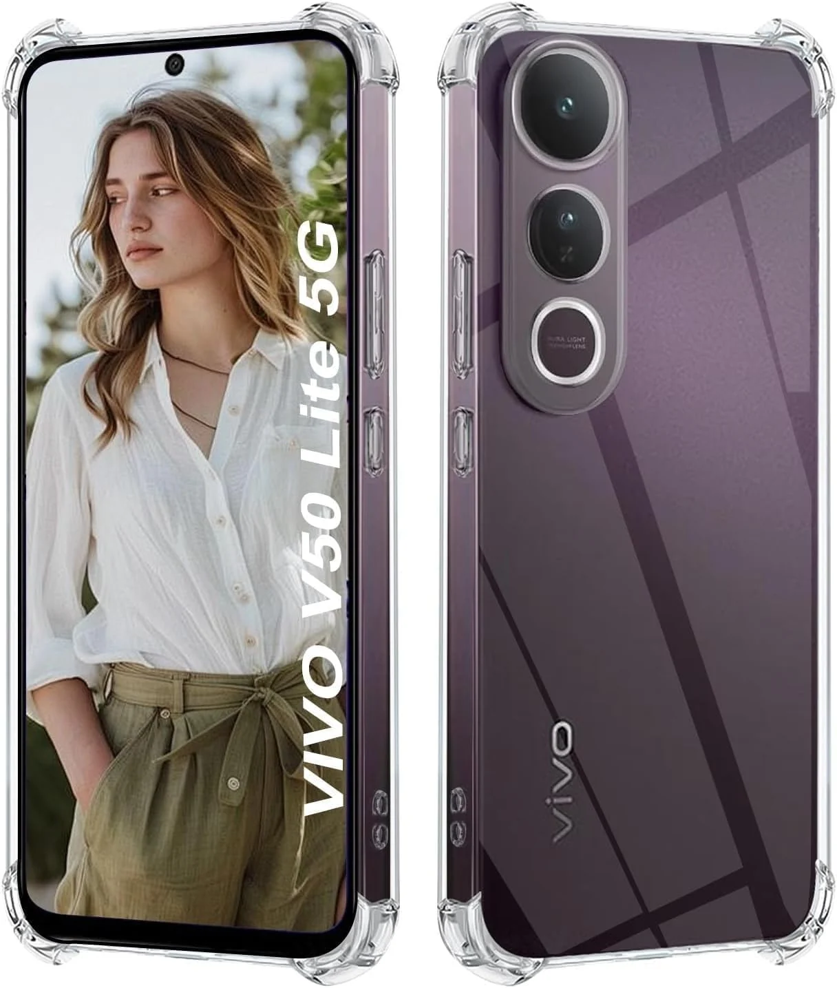 DL3 Mobilak Case Compatible with vivo V50 Lite 4G/vivo V50 Lite 5G, Cover Silicone TPU Gorilla Anti-shock Protector Camera Shockproof Corners - Clear