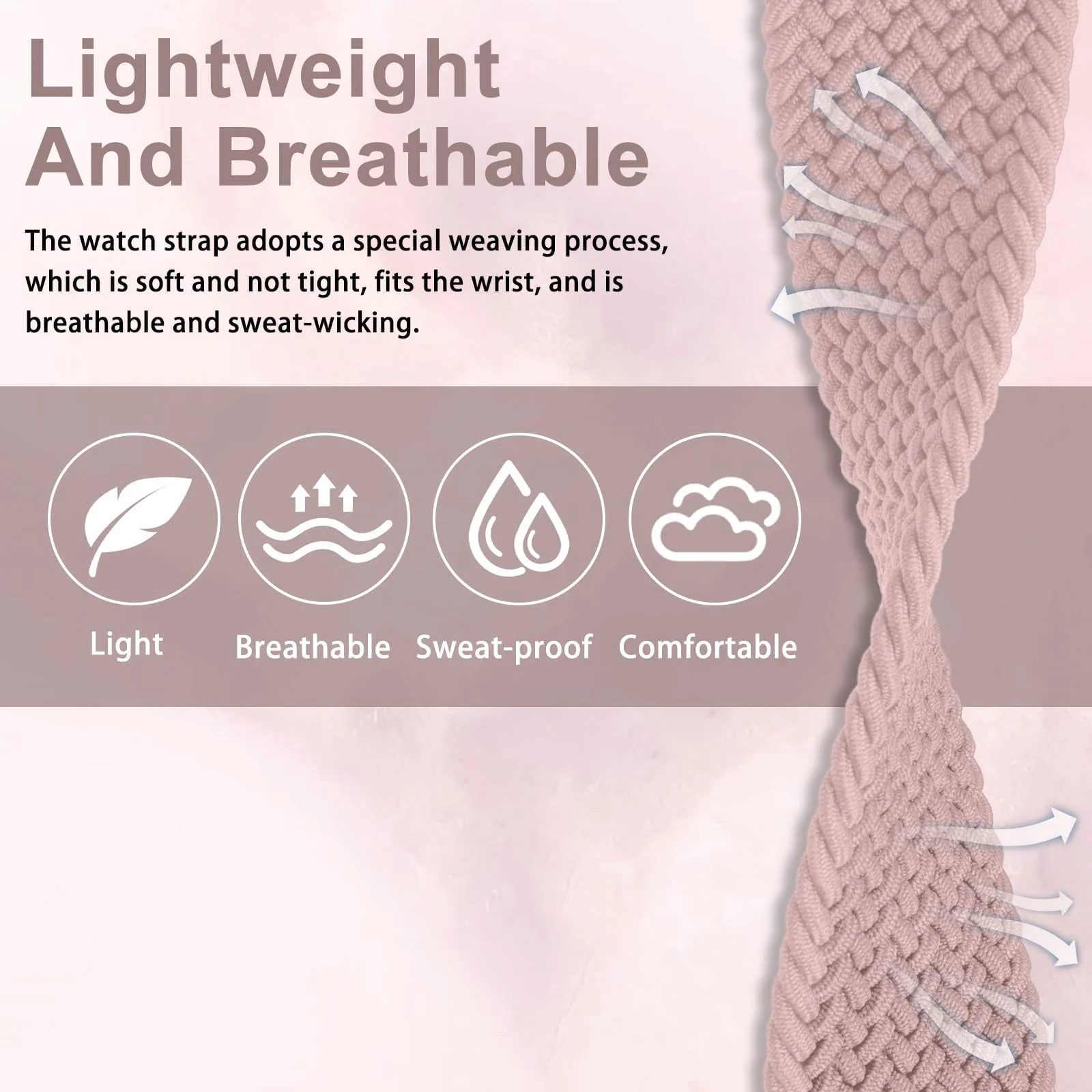 DL3 Mobilak Braided Band For Redmi 4/5 / 6 / Xiaomi Smart Band 8 Pro/Band 9 Pro for Women Men, Adjustable Braided Bands Straps Elastics Sport Wristband Nylon Strap - Pink