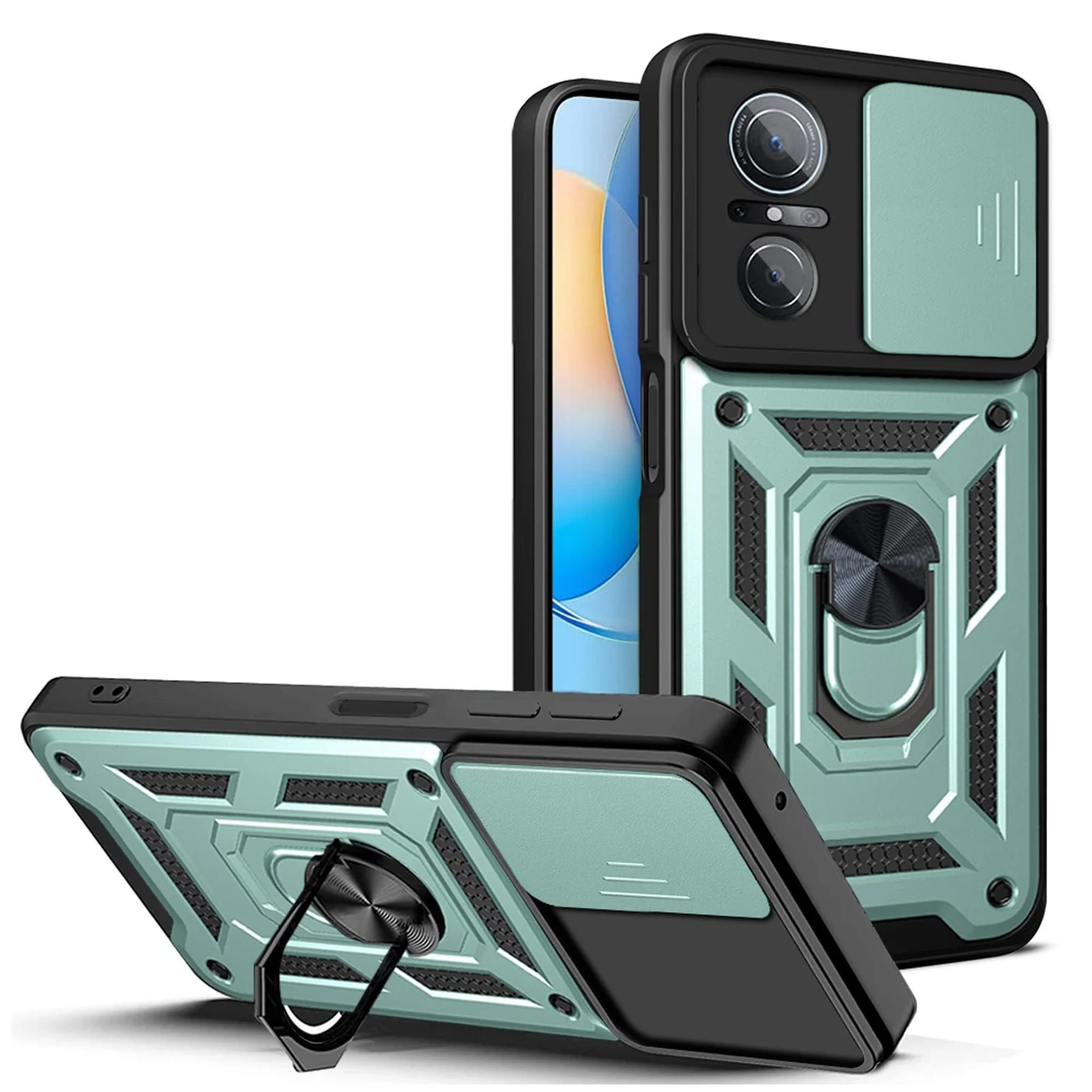 DL3 Mobilak Military-Grade Protective Case with Sliding Camera Cover, Metal Ring Kickstand and Magnetic Car-Mount Support for Huawei Nova 9 SE / Honor 50 SE - Green