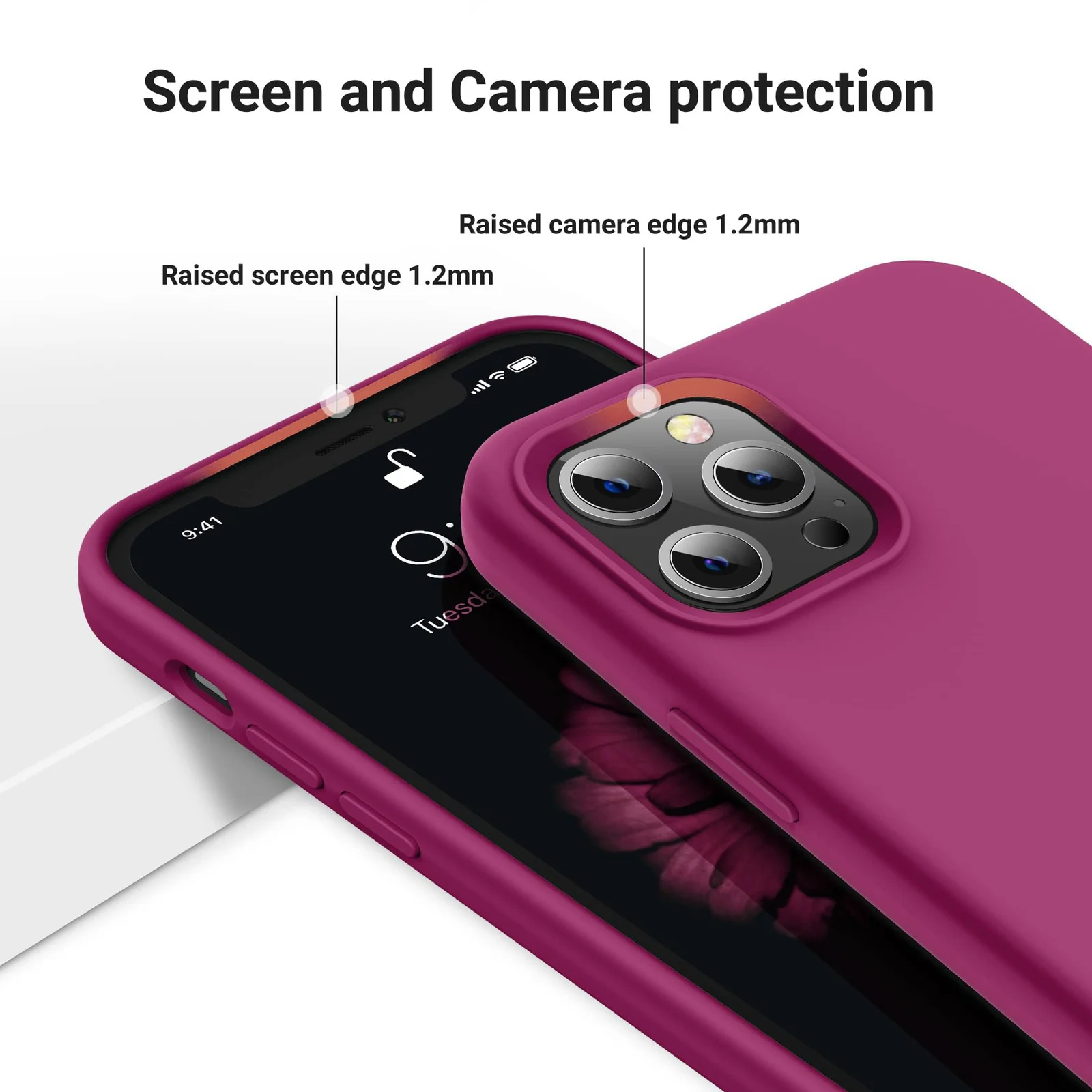 DL3 Mobilak Liquid Silicone Case for iPhone 14 Pro Max (6.7 Inch), Shock-absorbing protection, Scratch-resistant surface, Soft microfiber lining - Fuchsia