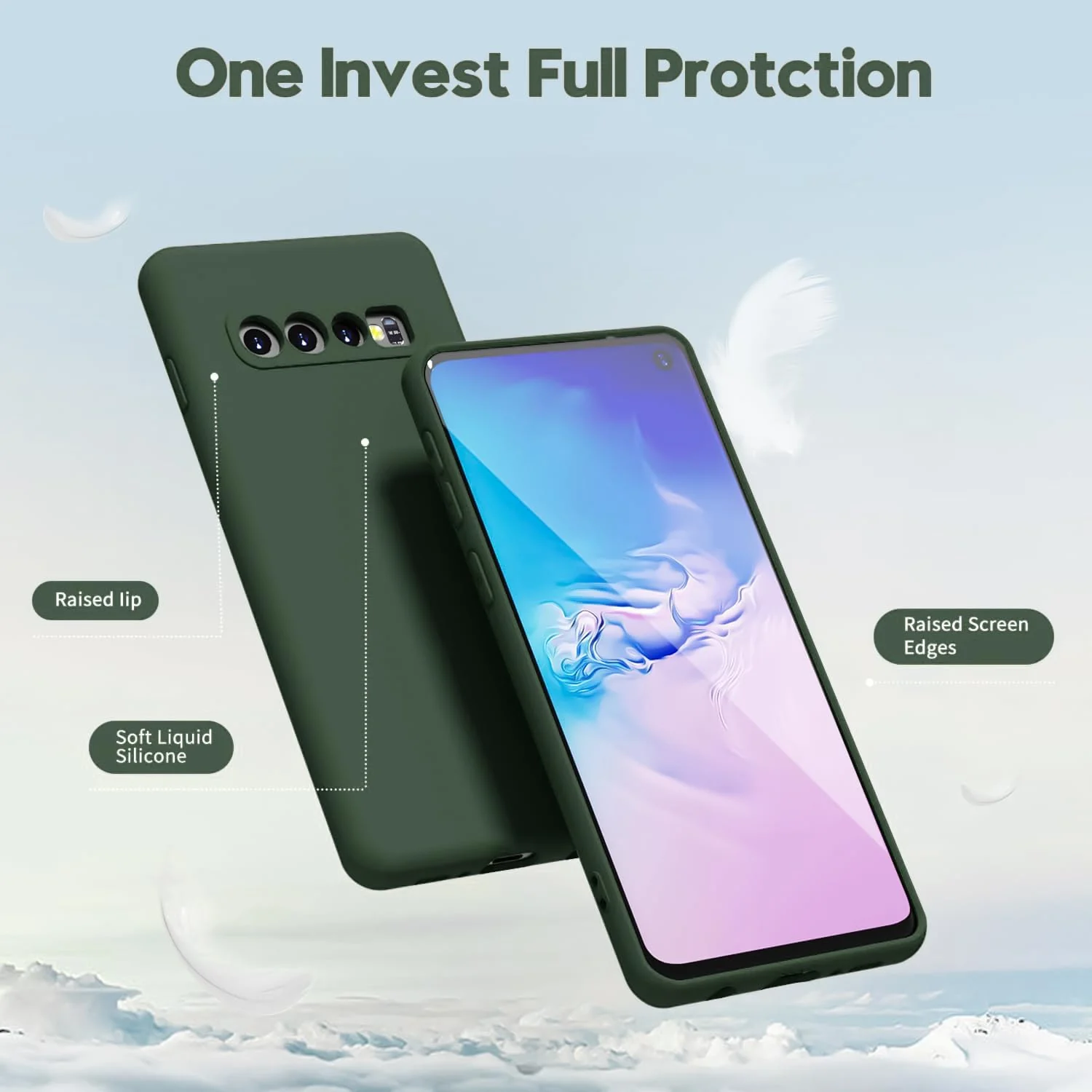 DL3 Mobilak Liquid Silicone Protective Case with Soft Microfiber Lining with Full Camera Protection for Samsung Galaxy S10 - Green