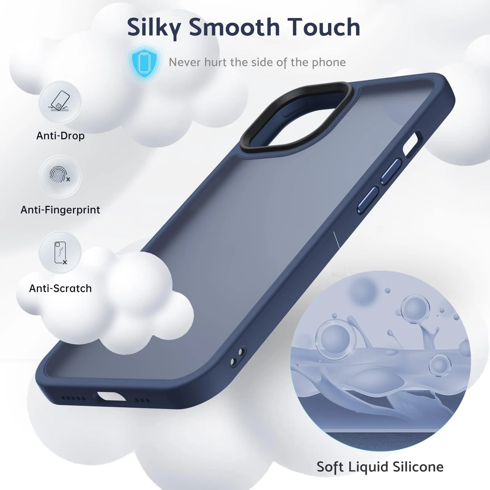 DL3 Mobilak Matte Protective Case for iPhone 13 / iPhone 14 with Camera Protection and Shockproof Design - Dark Blue