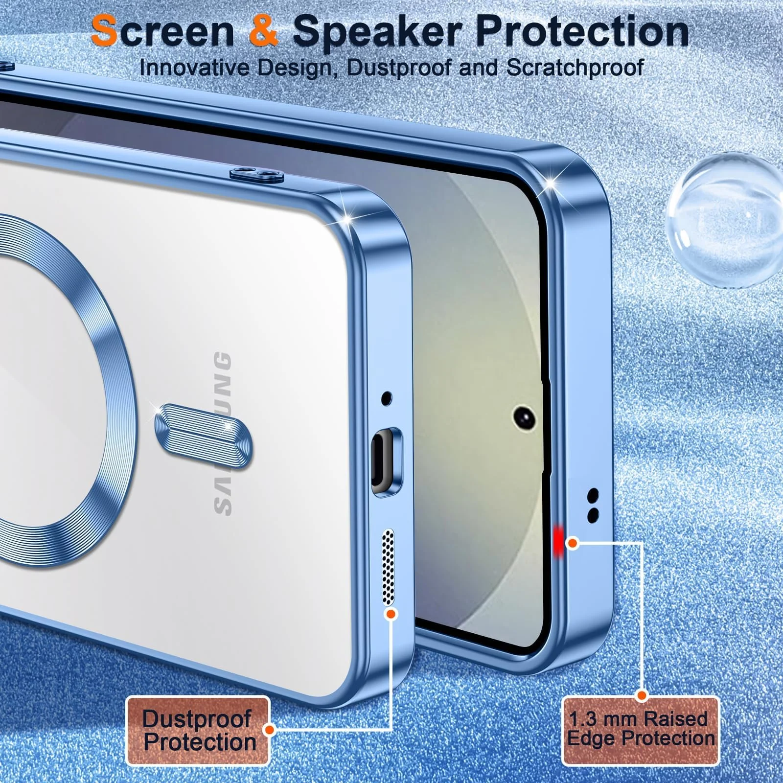 DL3 Mobilak Clear MagSafe-Compatible Magnetic Case for Samsung Galaxy S25 Ultra with Camera Protection and Magnetic Car-Mount Support - Sierra Blue