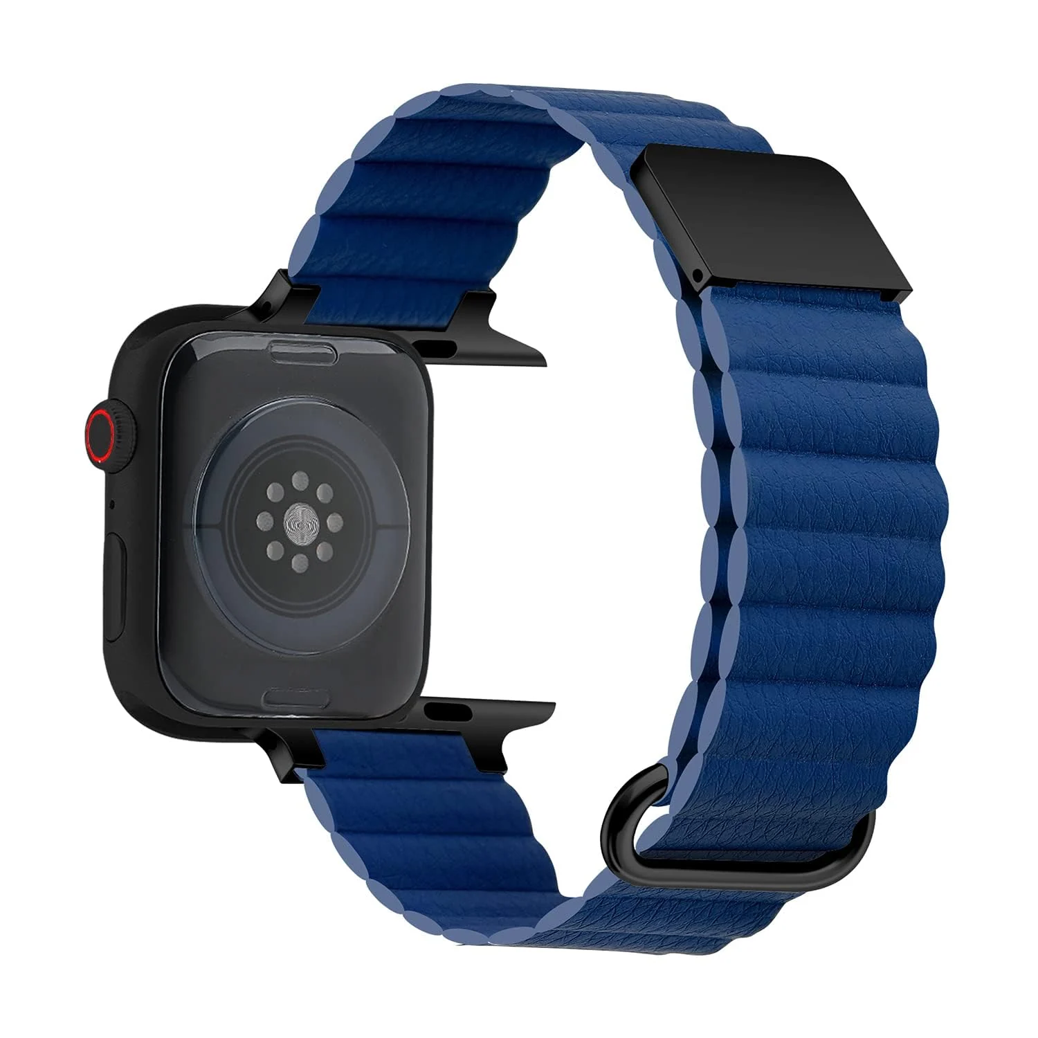 DL3 Mobilak Magnetic Closure System For Apple Watch Ultra Bands 49mm 45mm 44mm 42mm for iWatch Series 8 ultra 7 6 5 4 SE 3 2 Enhanced Adjustable Leather Strap For Men Or Women - Navy Blue