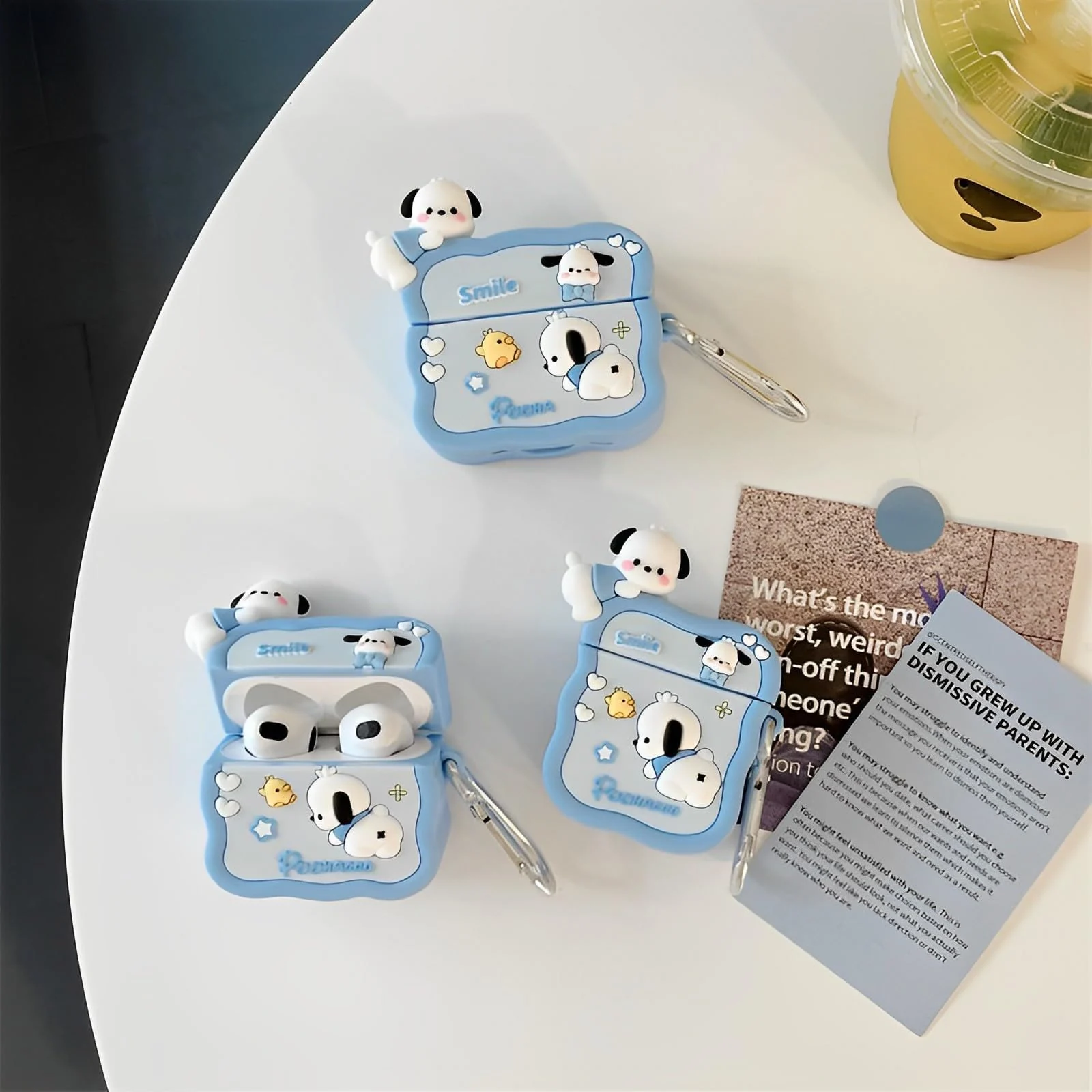 DL3 Mobilak For AirPods Pro Case Soft Silicone Shockproof Cover for Apple AirPods Pro, New 3D Cute Cartoon Creative Fun Case Skin with Keychain Design for AirPods Pro Case 2019 - Pochacco Blue