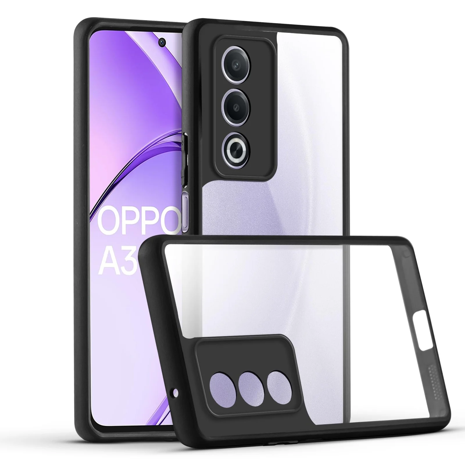 DL3 MOBILAK Clear Three-Layer Protective Phone Case for OPPO A3 Pro 5G and OPPO A80 5G - Black