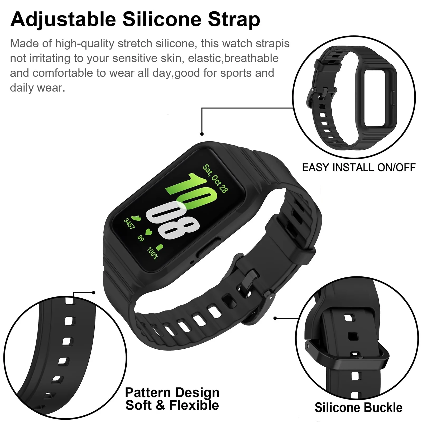 DL3 Mobilak Strap Compatible with Samsung Galaxy Fit 3 SM-R390, Silicone Sport Band Replacement Watchband with Bumper Case for Samsung Galaxy Fit 3, Adjustable Wristband - Black