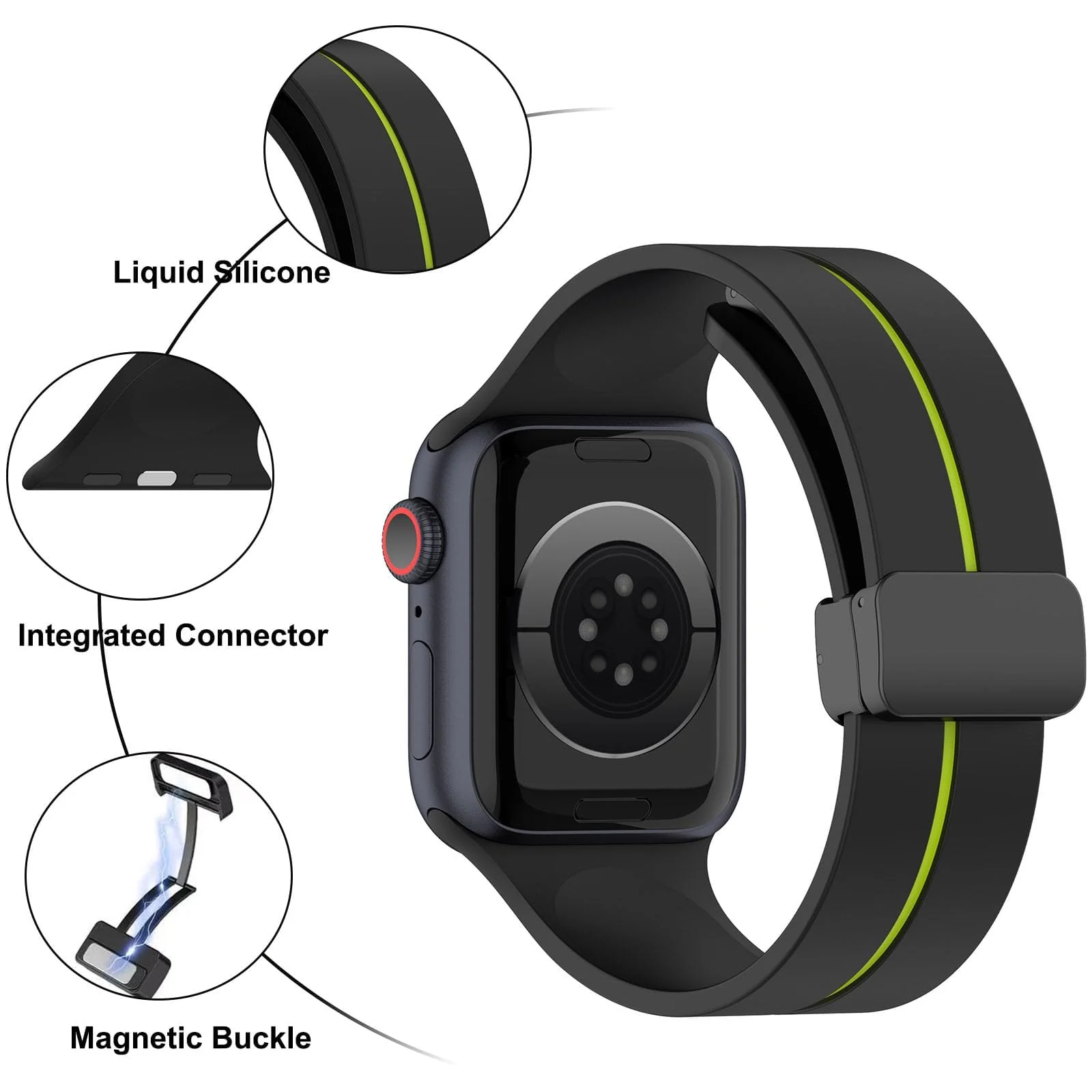 DL3 Mobilak Magnetic Bands for Apple Watch Ultra/Ultra 2 Band 49mm 45mm 44mm 42mm 41mm 40mm 38mm, Soft Sport Silicone Strap for iwatch Series 9/8/7/6/5/4/3/2/1/SE2/SE ( Lime, 42mm/44mm/45mm/49mm) - Black Lime
