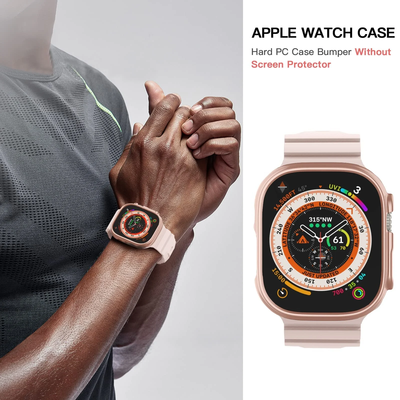 DL3 Mobilak Compatible For Apple Watch Ultra Case 49mm, Shockproof Ultra-Thin Hard PC Bumper Case All-Around Edge Protective Cover Frame[NO Screen Protector] for iWatch Accessories - Rose Gold