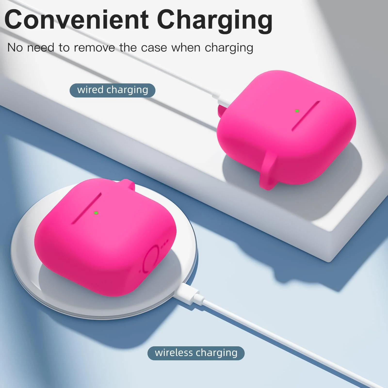 DL3 Mobilak Compatible with AirPods 4 Case (2024), Soft Silicone Full Protective Case Cover with Keychain, For Apple AirPods 4th Generation for Women Men - Hot Pink