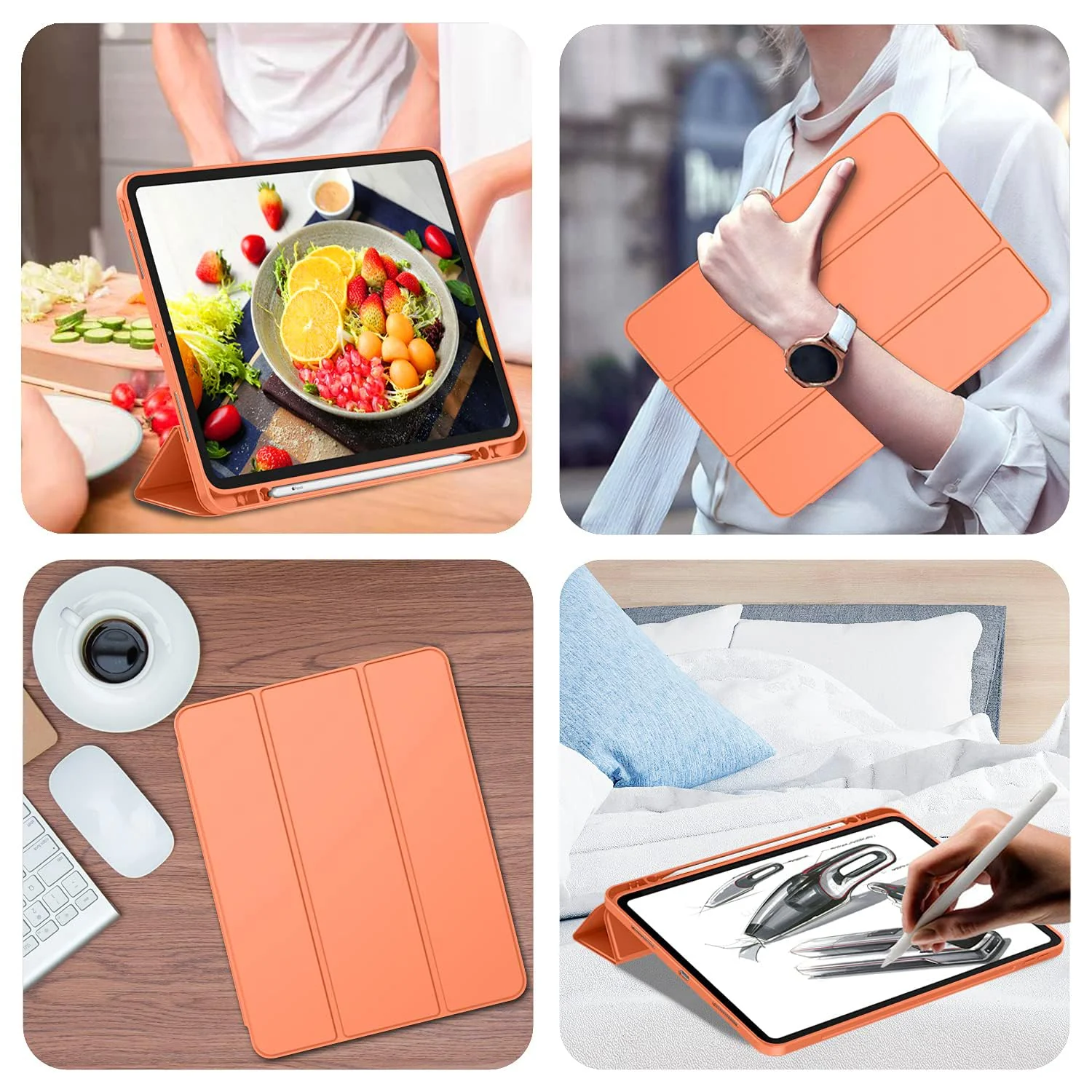 DL3 Mobilak New iPad Pro 12.9 Inch Case 2022/2021/2020(6th/5th/4th Gen) with Pencil Holder, Smart iPad Case [Support Touch ID and Auto Wake/Sleep] with Auto 2nd Gen Pencil Charging - Orange