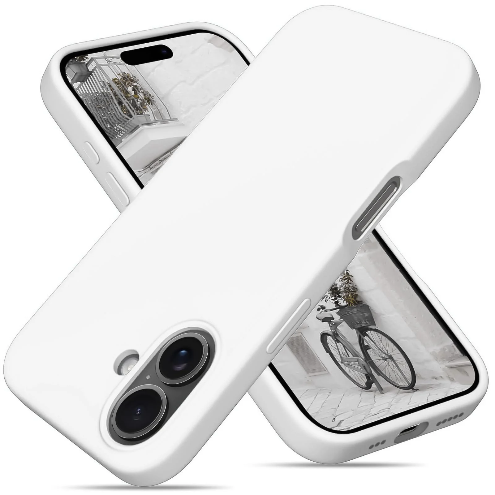 DL3 Mobilak Liquid Silicone Case for iPhone 16 + Plus 6.7-Inch, Supports wireless charging, Shock-absorbing protection, Scratch-resistant surface - White