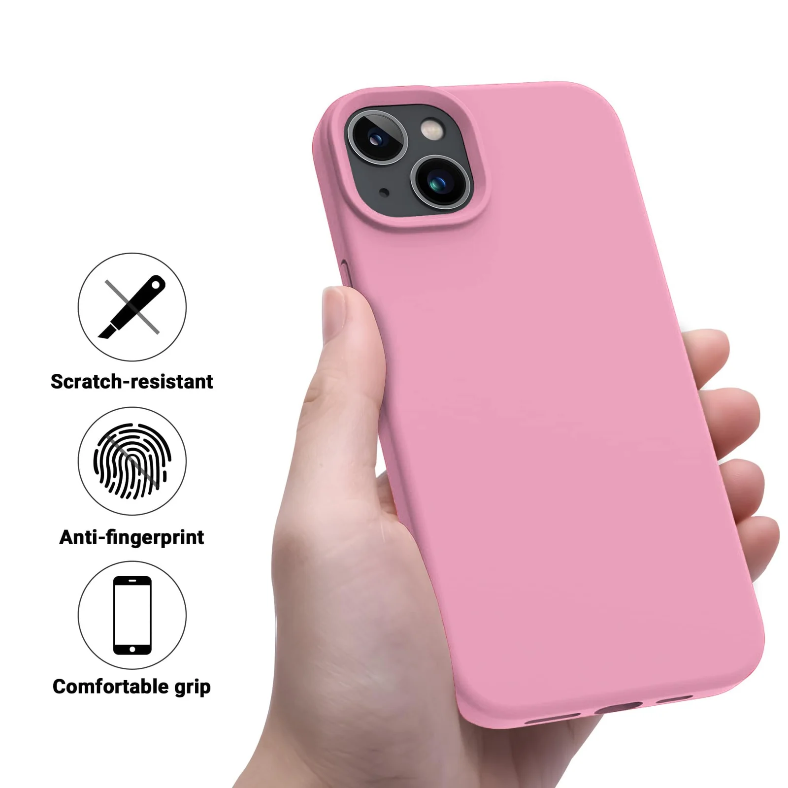DL3 Mobilak Liquid Silicone Protective Case with Soft Microfiber Lining for iPhone 14 (6.1 Inch) - Pink