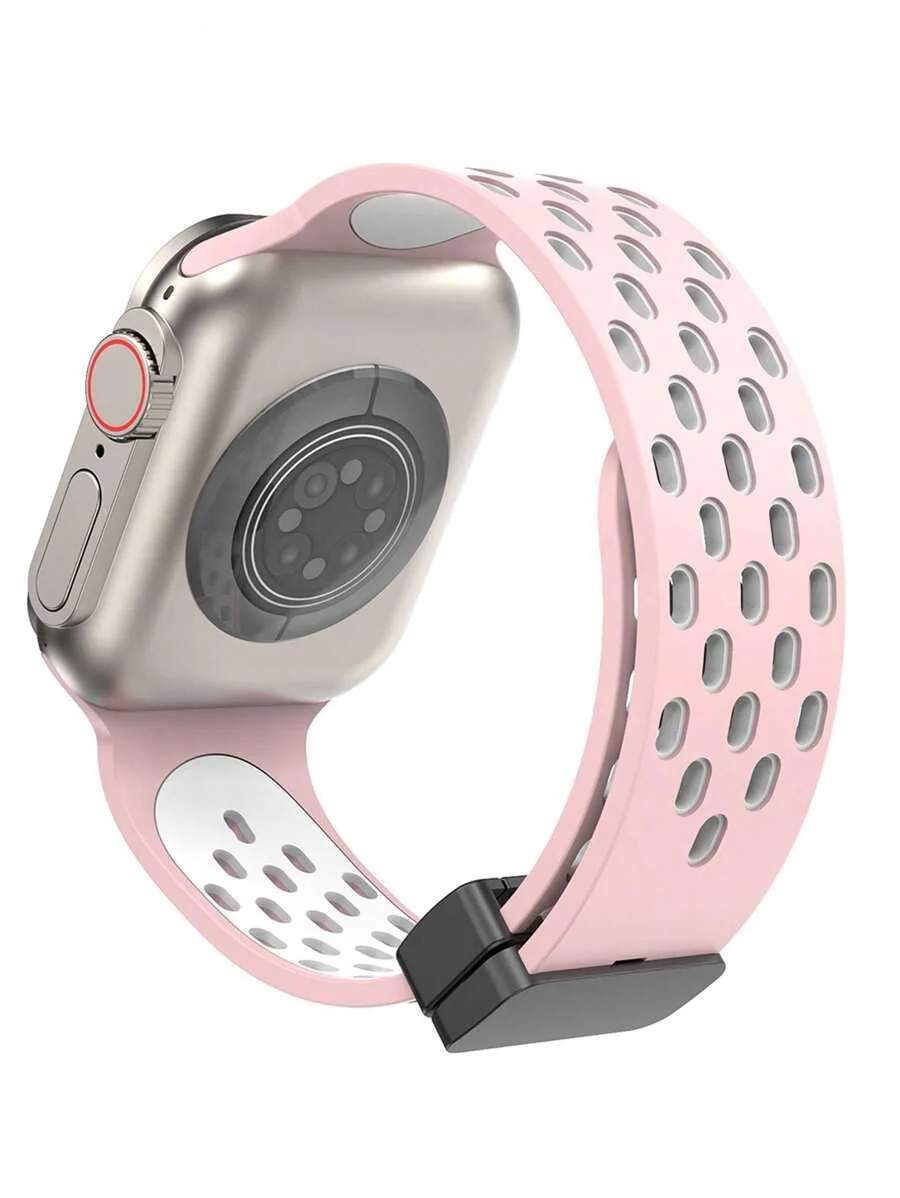 DL3 Mobilak Magnetic Bands for Apple Watch Band 49mm 46mm 45mm 44mm 42mm, Soft Silicone Magnetic Buckle Breathable Sport Watch Strap for iWatch Ultra2 Ultra SE SE2 Series 10 9 8 7 6 5 4 3 2 1 - Pink White