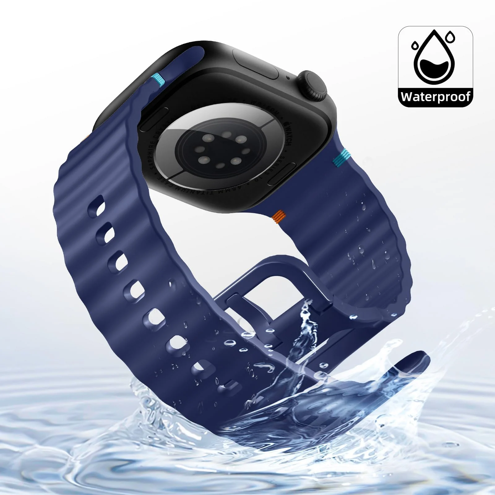 DL3 Mobilak Silicone Wave Stitching Wristband for Huawei Watch Fit 3/Watch Fit 4 Pro/Fit 4 Strap, Watchbands Breathable Sport Bands Armband Quick Release Strap Adjustable Bracelet - Blue