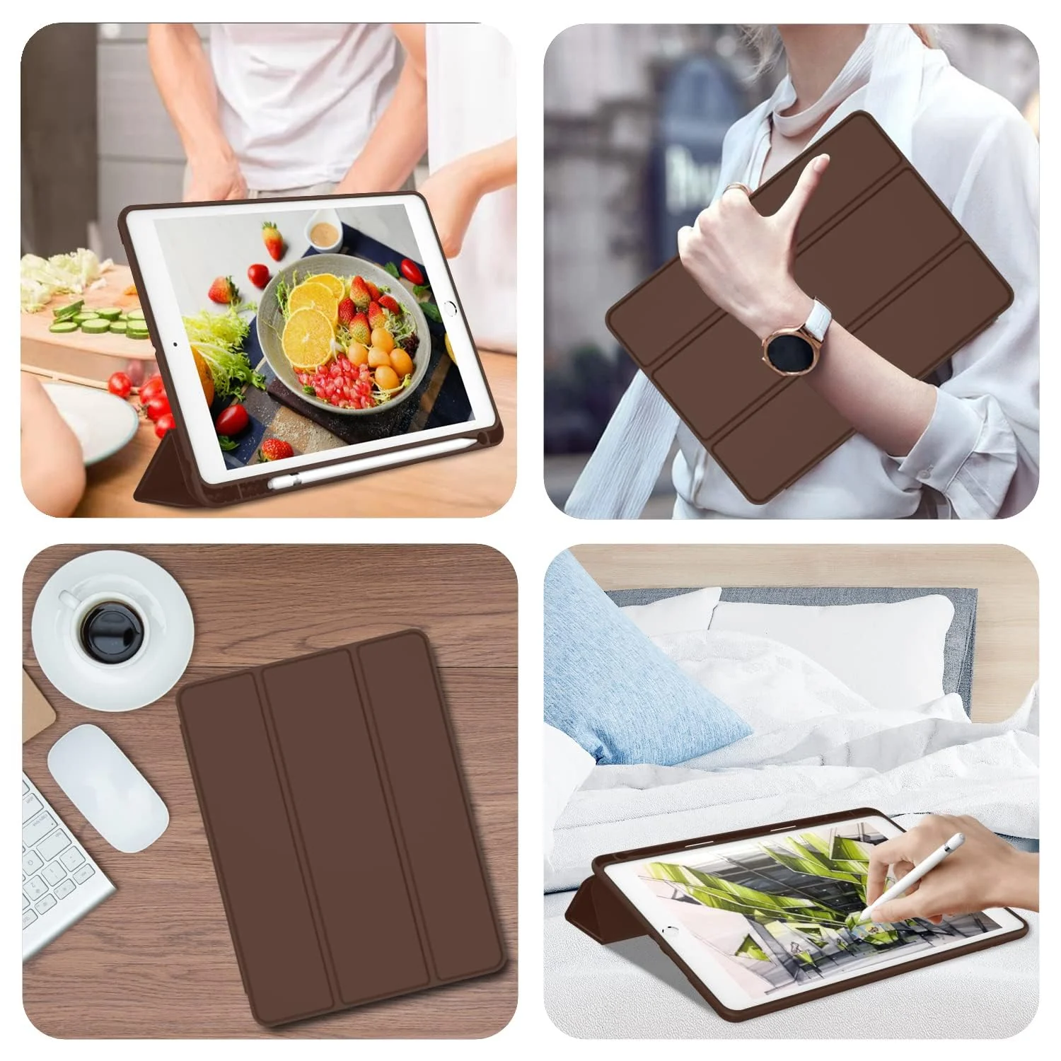 DL3 Mobilak iPad 9th/ 8th/ 7th Generation, Case for iPad 10.2-Inch 2021/2020/ 2019 with Pencil Holder, iPad 7th Gen 2019 Case with Soft Silicone Back, Auto Wake/Sleep Cover - Dark Brown