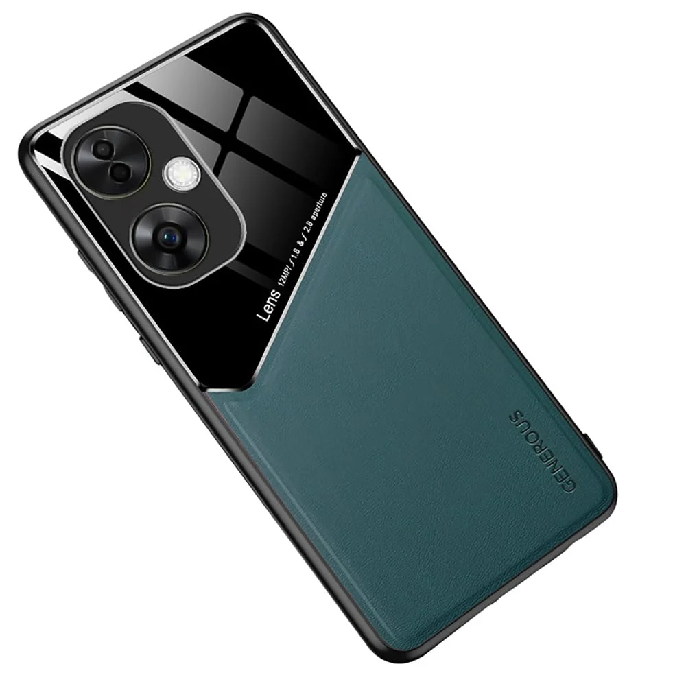 DL3 Mobilak Leather and PC Protective Case for OPPO A79 5G / OPPO A2 5G, Built-in magnetic car-mount support, Camera protection, Shock-absorbing protection - Green