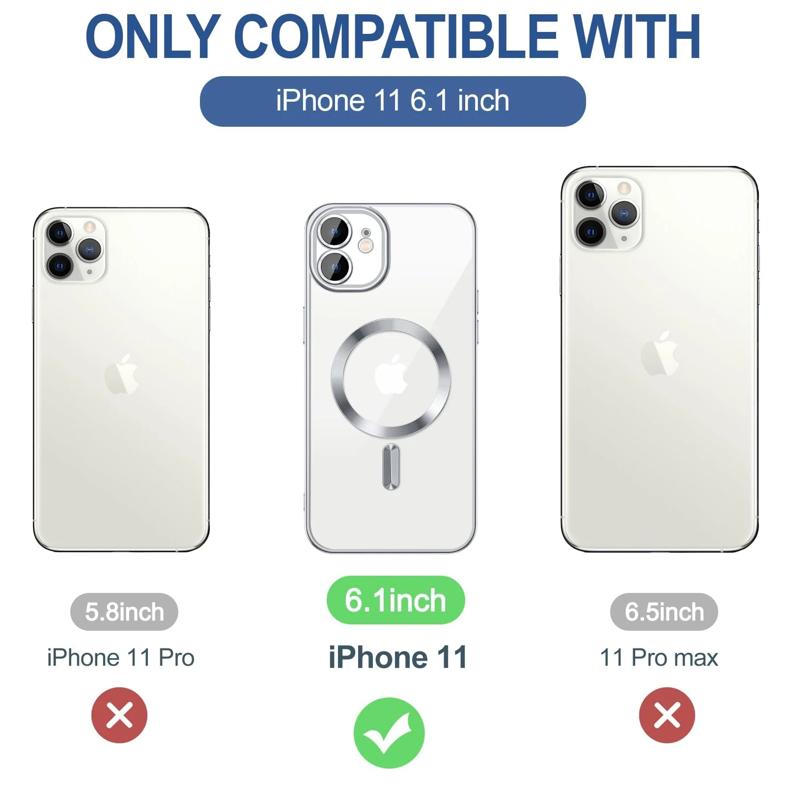 DL3 Mobilak Plated-Edge Protective Case for iPhone 11 (6.1 Inch) Compatible with, Compatible with MagSafe accessories, Supports wireless charging, Camera protection - Silver