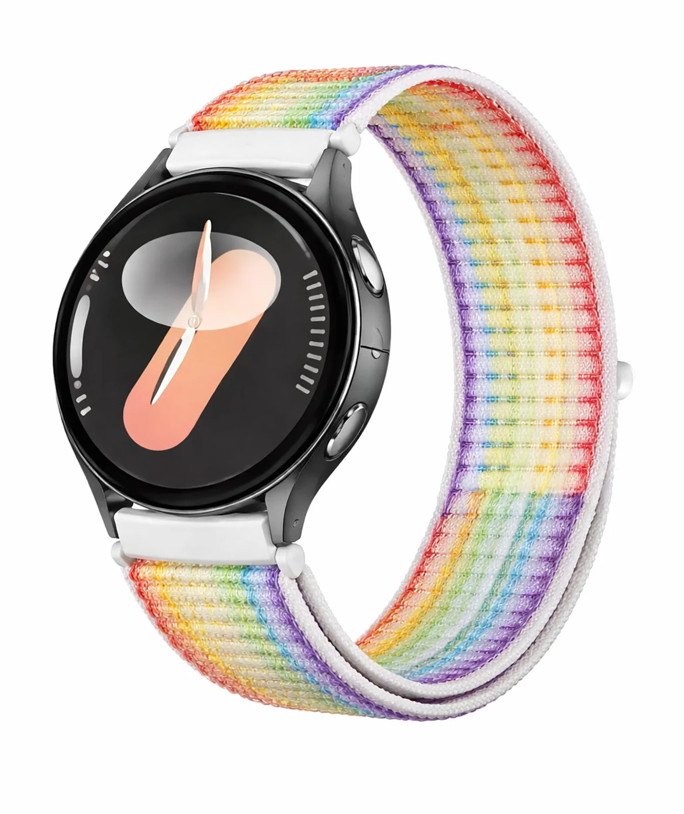 DL3 Mobilak Nylon Loop Sport Band For 20mm For Samsung Galaxy Watch 7/6/5/4 40mm 44mm/5 Pro 45mm/S2 classic/active 2 40mm 44mm/Amazfi GTS 2/2e/3/3 Pro/GTS4/GTS 2 Mini/4 Mini/Bip 3, Stretchy Strap Elastic Fabric - White Rainbow