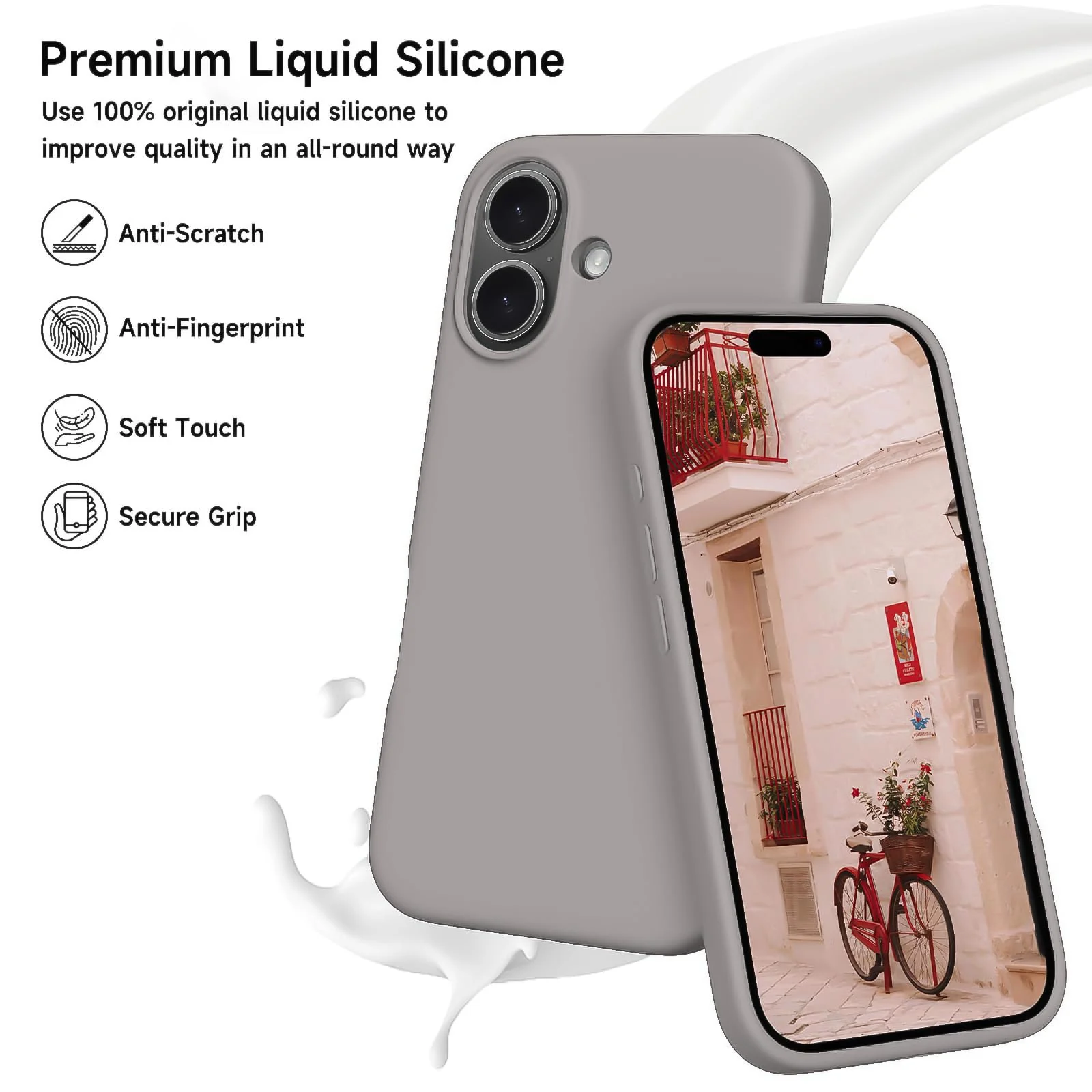 DL3 Mobilak Liquid Silicone Protective Case for iPhone 16 with Microfiber Lining and Shockproof Design - Stone