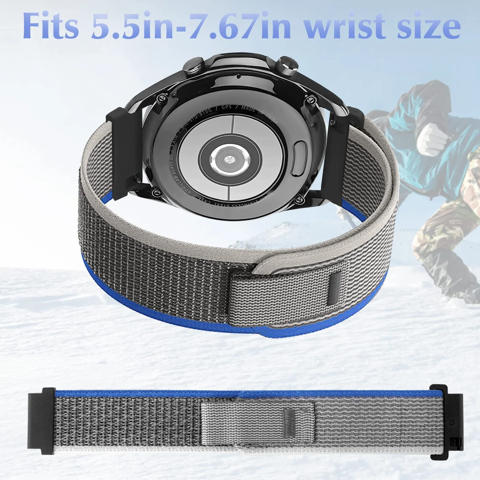 DL3 Mobilak Alpine Loop Band Sport Nylon 22MM For Samsung Galaxy Watch 3 45mm/Watch 46mm/Gear S3/Huawei watch GT4 46MM/GT3 46MM/Watch 3&4/Watch 3&4 Pro/GT2E/GT2 Pro/GT2 46MM/Amazfit GTR 2/2e/3/3 Pro/4 - Blue Grey