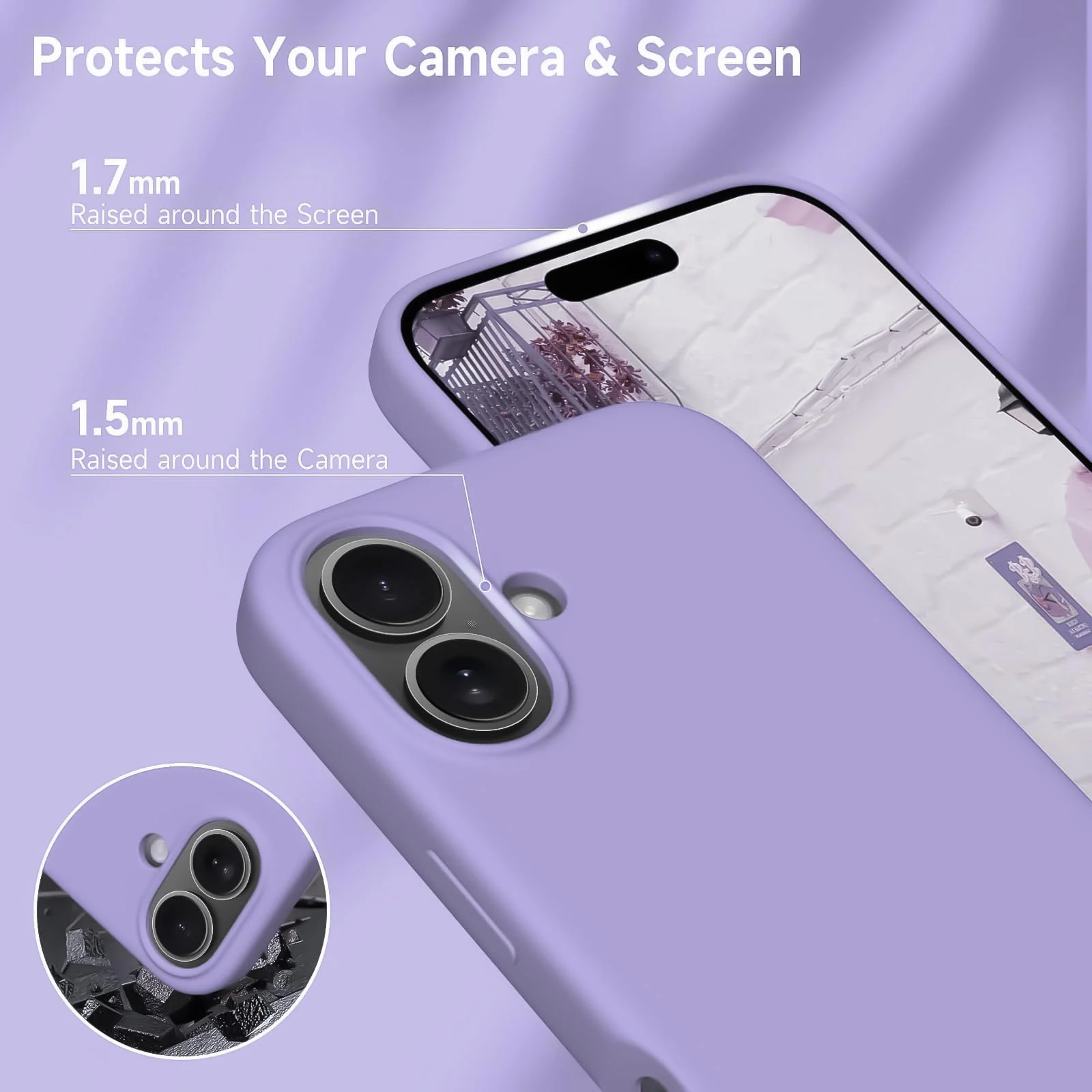 DL3 Mobilak Liquid Silicone Protective Case for iPhone 17 6.3-Inch with Microfiber Lining and Shockproof Design - Light Purple