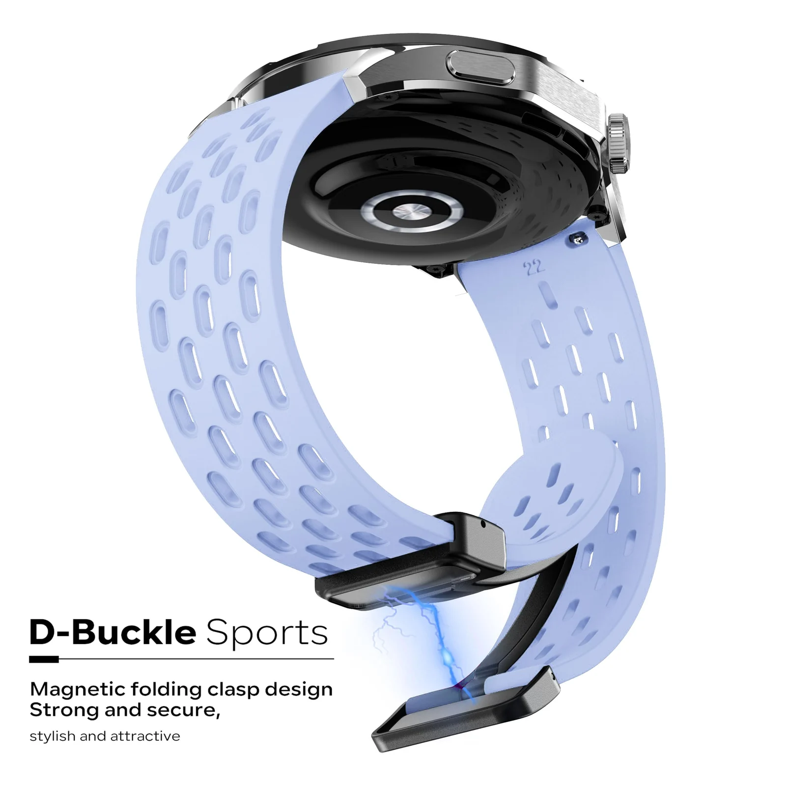 DL3 Mobilak 18mm Silicone Strap For Huawei Watch GT 6 41mm/GT 5 Pro 42 mm/GT 5 41mm/GT4 41 mm/Watch 5 42mm Magnetic Metal Buckle Sport Silicone Breathable Strap, Band Soft Replacment Wristband - Sky Blue