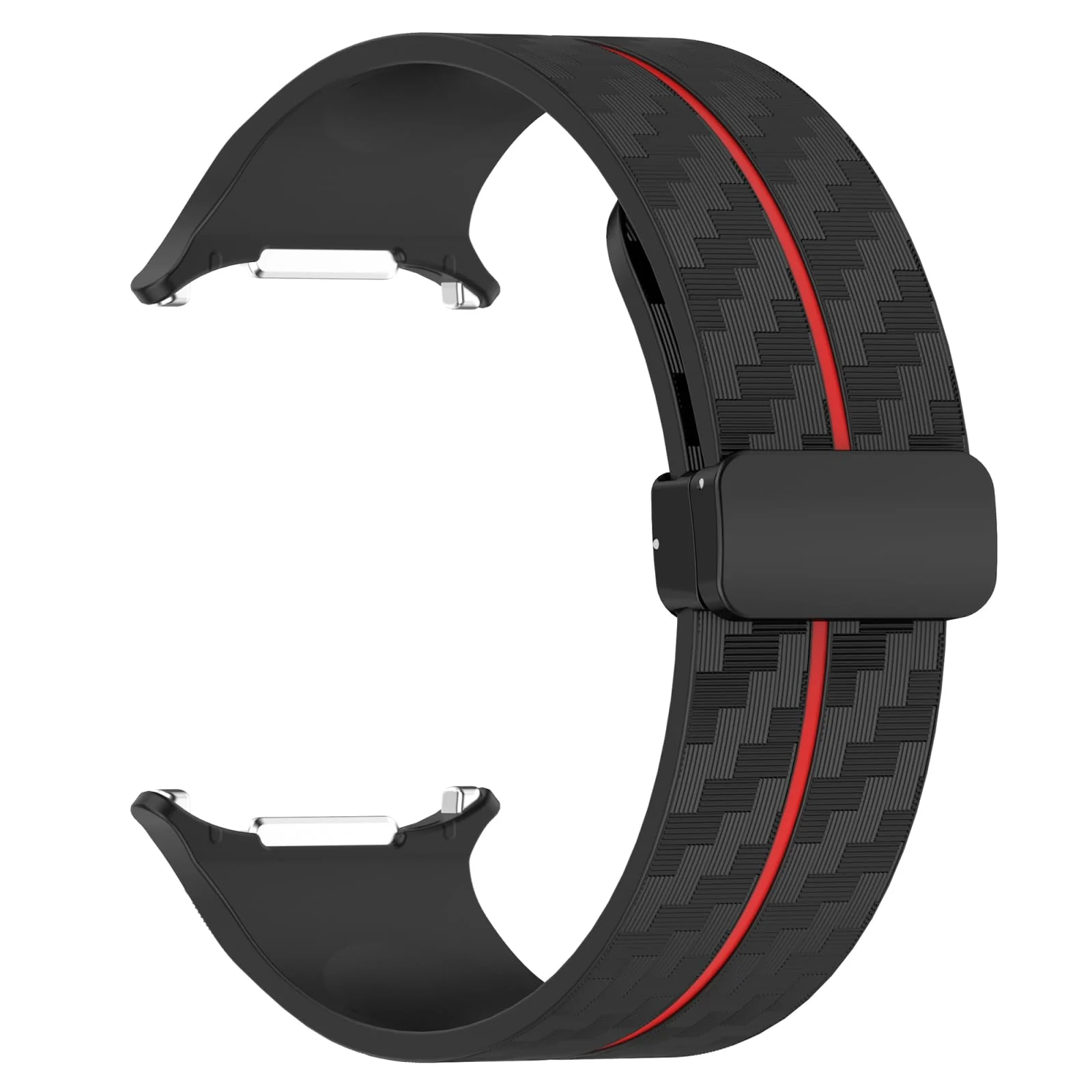 DL3 Mobilak Compatible for Samsung Galaxy Watch Ultra Band 47mm for Men Women, Soft Silicone Waterproof Sport Strap with Magnetic Clasp, Stylish Carbon Fiber Replacement Galaxy Watch 7 Ultra Bands - Black Red