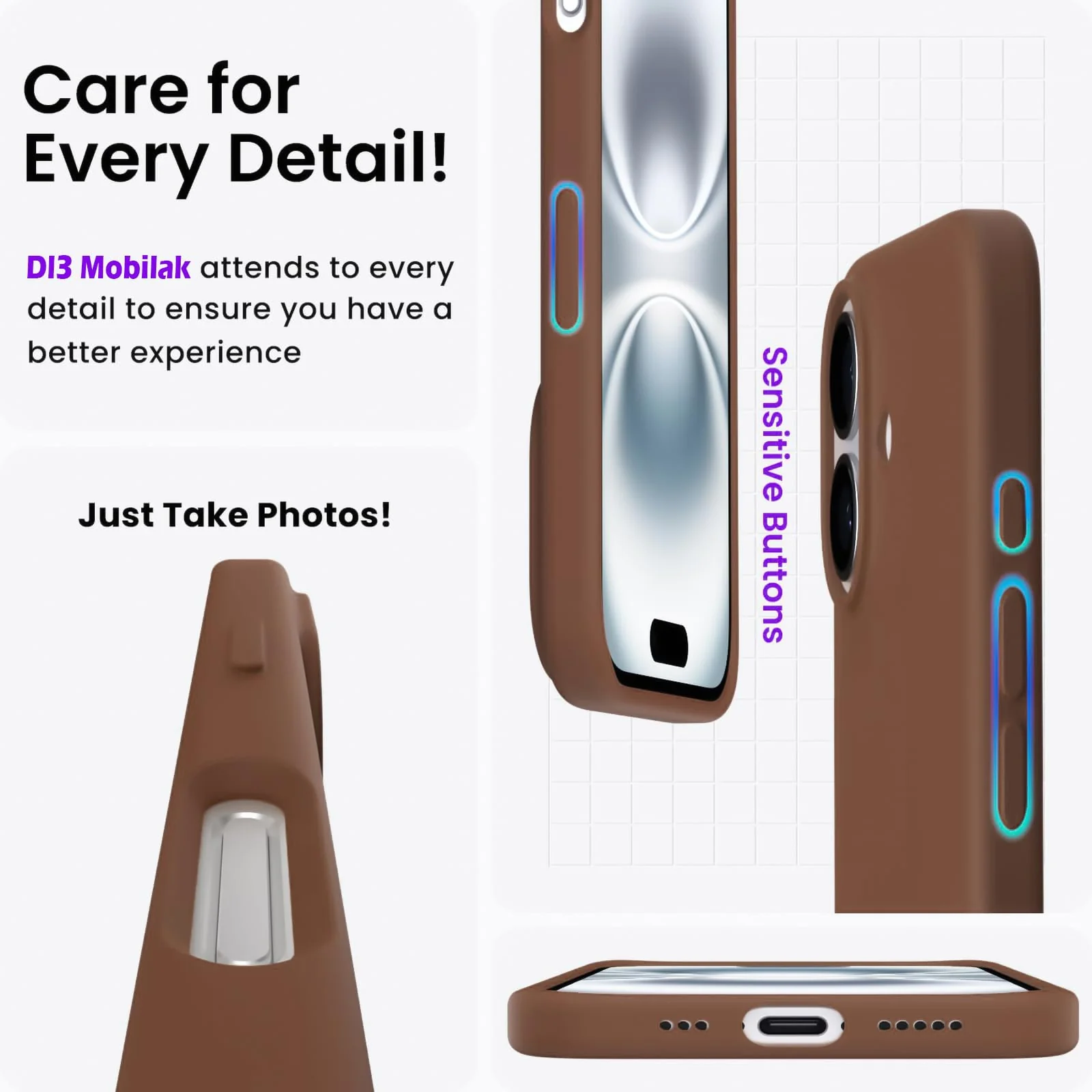 DL3 Mobilak Liquid Silicone Protective Case with Soft Microfiber Lining for iPhone 16 - Brown