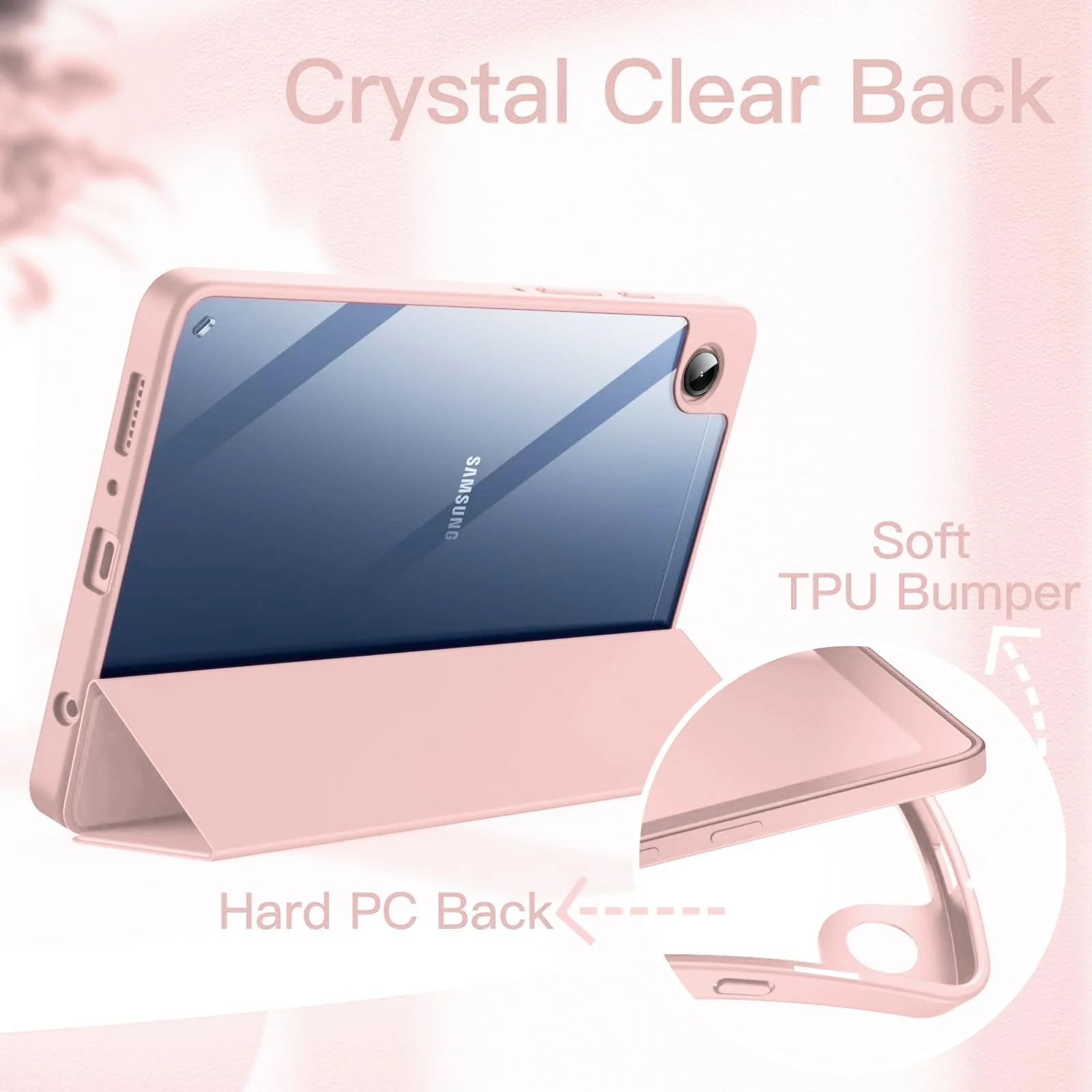 DL3 Mobilak Samsung Galaxy Tab A9 Cover Case 8.7 inch Tablet Cover [SM-X110/X115/X117] Case with Pen Holder, Soft TPU Back Trifold Stand Protective Smart Cover Flip, Auto Wake&Sleep - Pink