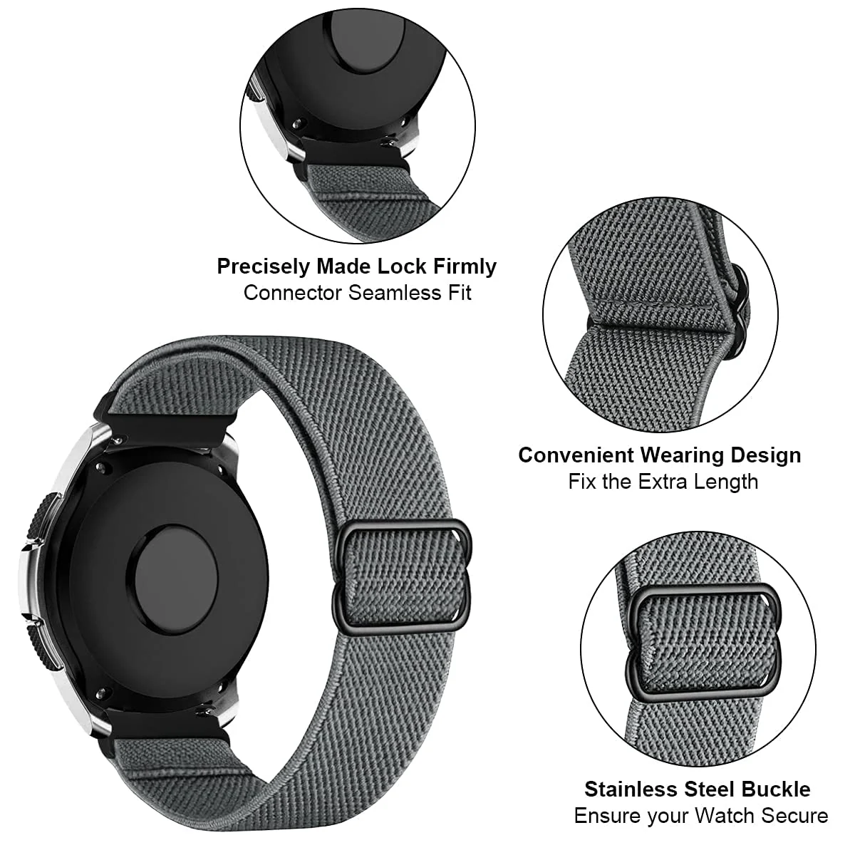 DL3 Mobilak Strap Nylon Loop 20MM Band Compatible with Samsung Galaxy Watch 7/6/5/4 40mm 44mm/Watch 5 Pro 45mm/S2 classic/active 2 40mm 44mm/Amazfi GTS 2/2e/3/3 Pro/4/GTS 2 Mini/3 Mini/4 Mini/Bip 3 - Black