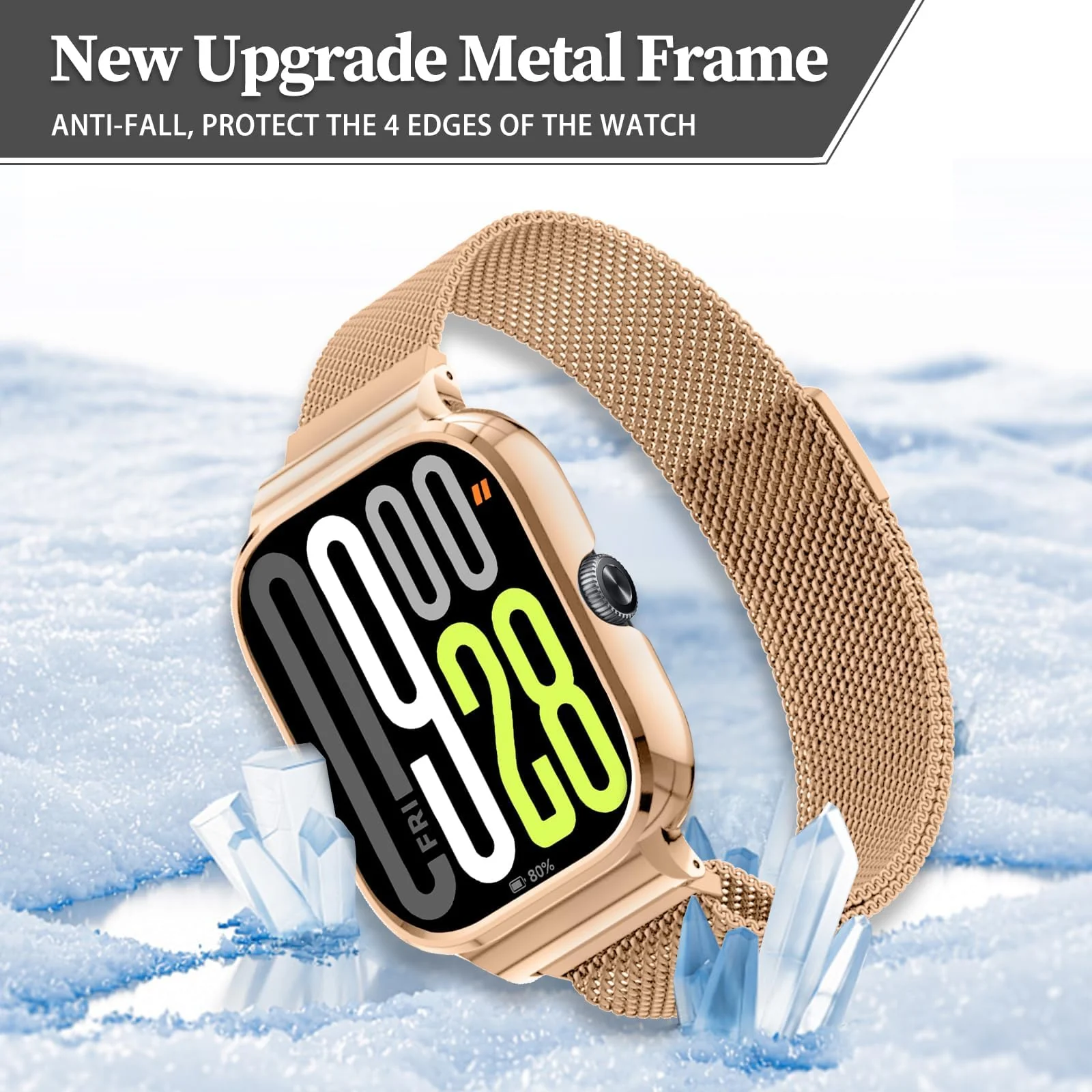 DL3 Mobilak Strap Compatible with Xiaomi Redmi Watch 4, Men and Women Adjustable Metal Stainless Steel Mesh Magnetic Breathable Replacement Wristband Watch Bands for Redmi Watch 4 - Rose Gold