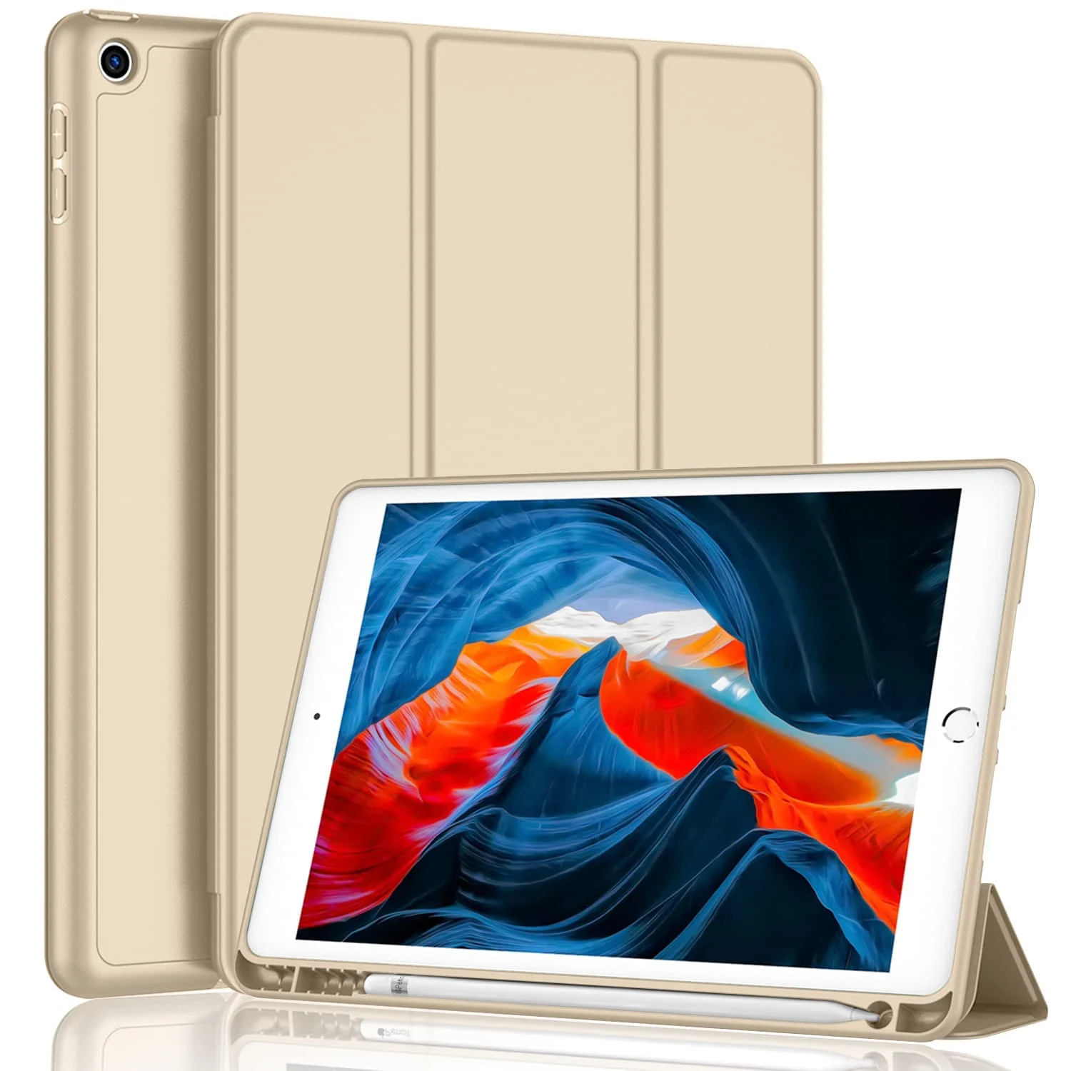 DL3 Mobilak iPad 9th/ 8th/ 7th Generation, Case for iPad 10.2-Inch 2021/2020/ 2019 with Pencil Holder, iPad 7th Gen 2019 Case with Soft Baby Skin Silicone Back, Auto Wake/Sleep Cover - Gold