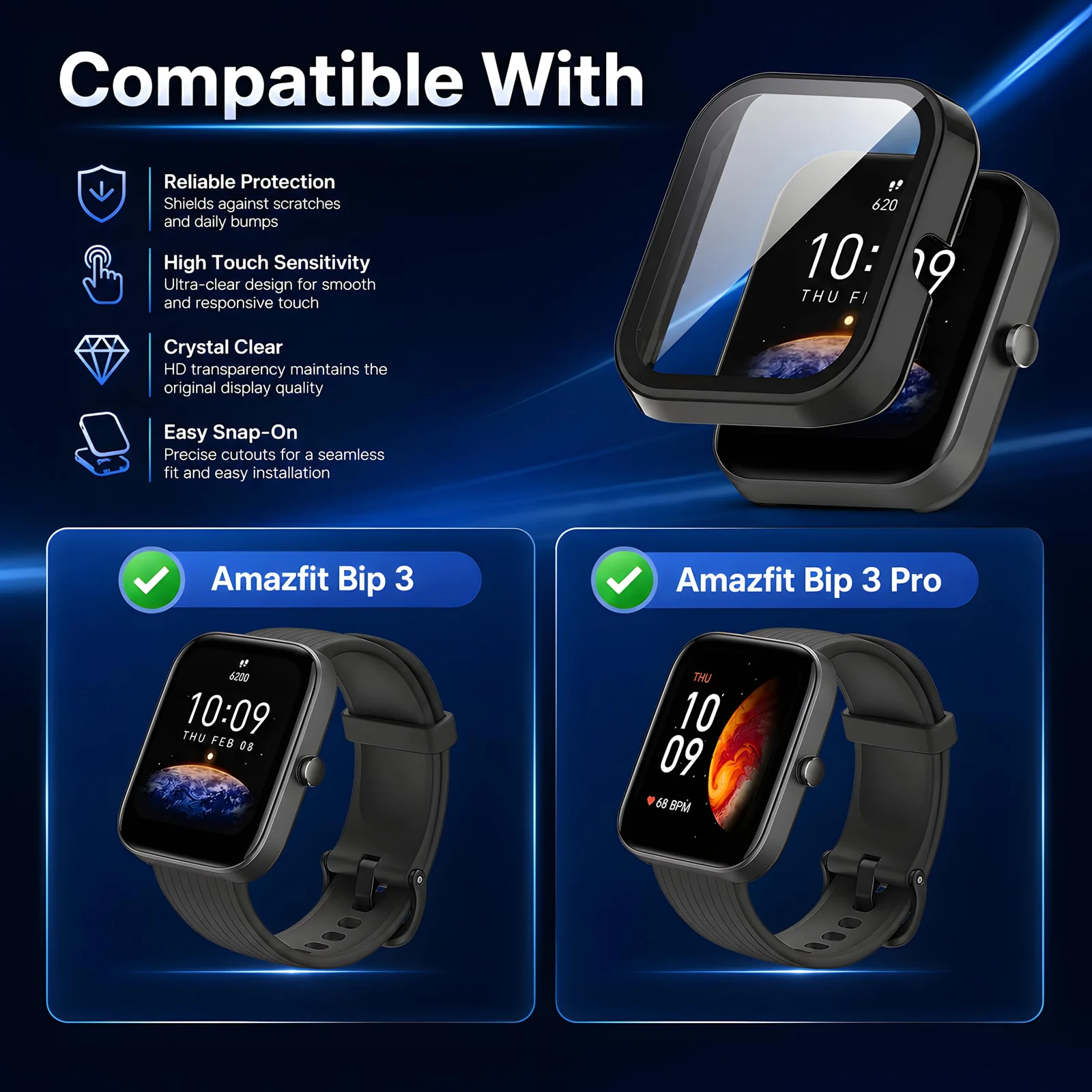 DL3 MOBILAK Full-Coverage Watch Case with Tempered Glass for Amazfit Bip 3 / Bip 3 Pro, Green