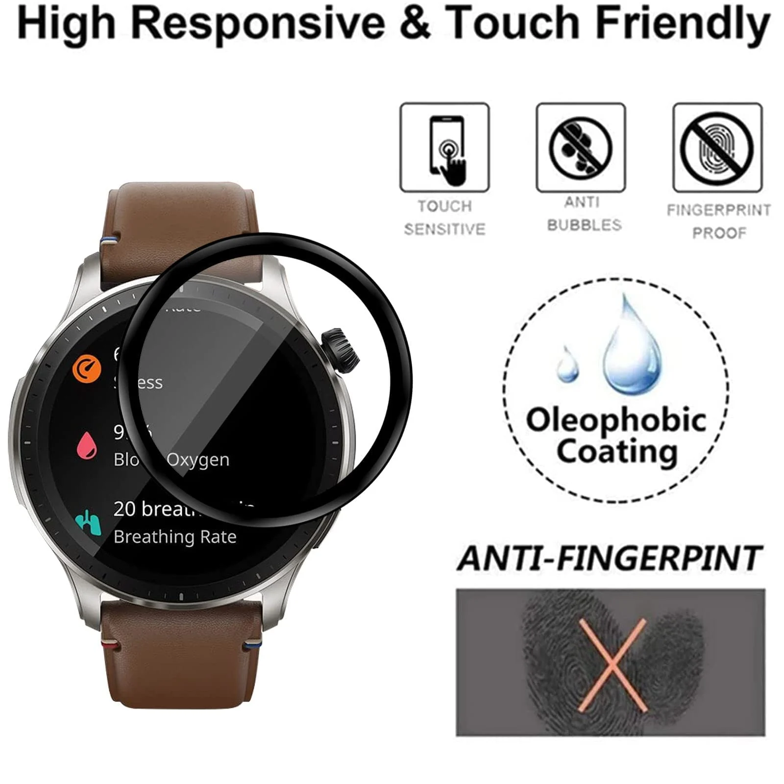 DL3 Mobilak Screen Protector For Amazfit GTR 4, 3D Curved Soft Edge Protective Film [Anti-Scratch] [Bubble Free] [Ultra Shatterproof] [High Sensitive] (Not Glass) - Black