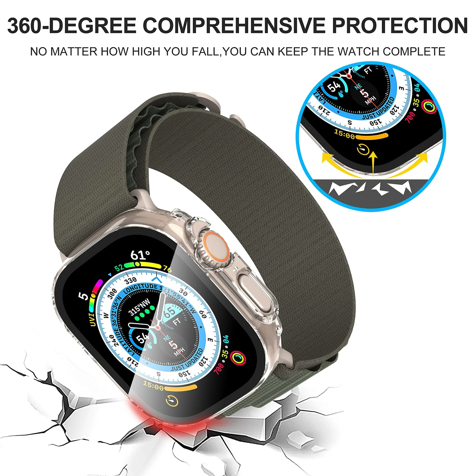 DL3 Mobilak Hard Case Designed for Apple Watch Ultra 2 (2023) / Ultra 1 49mm, Built-in 9H [HD ] Tempered Glass Screen Protector, [Full Protection] Slim Cover for iWatch 49mm - Clear