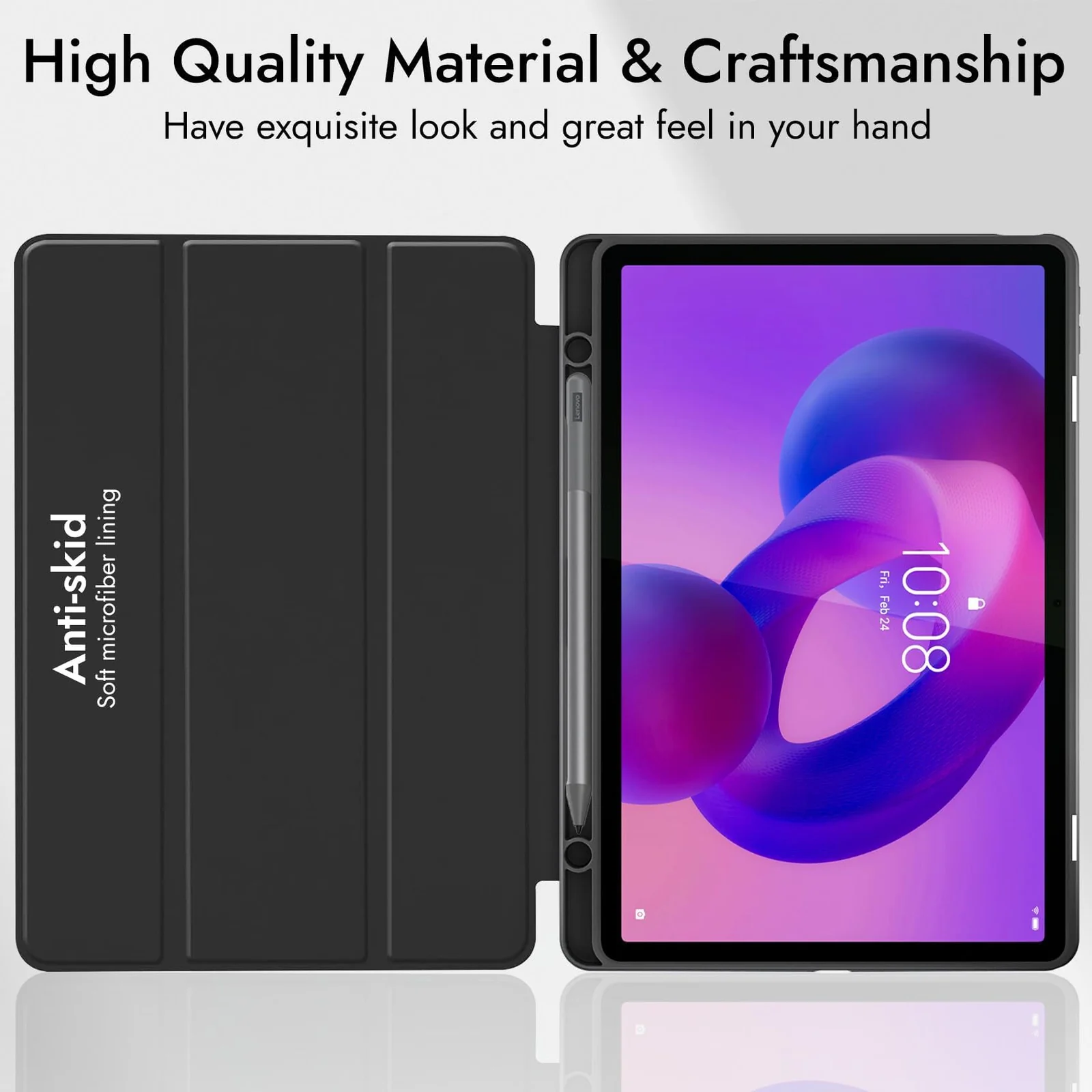 "DL3 Mobilak Lenovo Tab M11/Tab K11 LTE 11"" 2024 TB330FU Tablet Cover Case with Pencil Holder, Soft TPU Back Trifold Stand Protective Smart Cover Flip, Auto Wake&Sleep - Black"