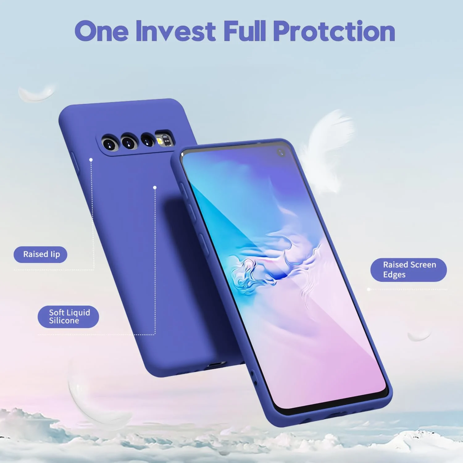 DL3 Mobilak Liquid Silicone Protective Case with Soft Microfiber Lining with Full Camera Protection for Samsung Galaxy S10+ Plus - Light Blue