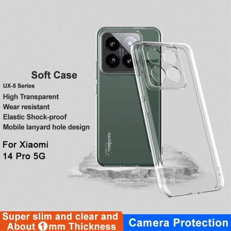 DL3 Mobilak Case Compatible with Xiaomi 14 Pro Case Crystal Soft TPU Gel Case Flexible Silicone Anti-Scratch Camera Protection TPU Cover - Clear