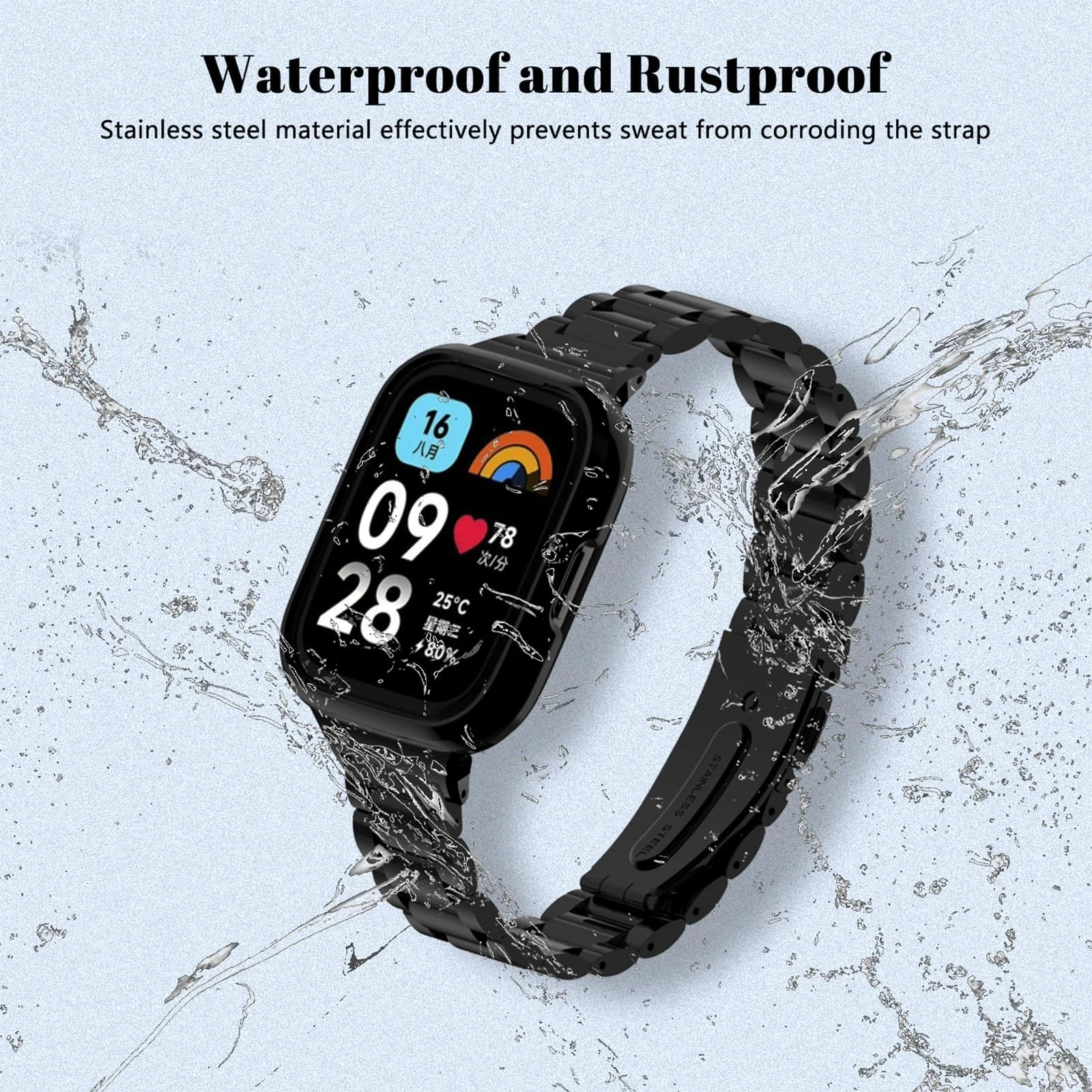 DL3 Mobilak Bracelet Compatible with Xiaomi Redmi Watch 3 Lite/Redmi Watch 3 Active, Stainless Steel Metal Replacement Watch Band With Frame Metal Women Men Replacement Strap - Black