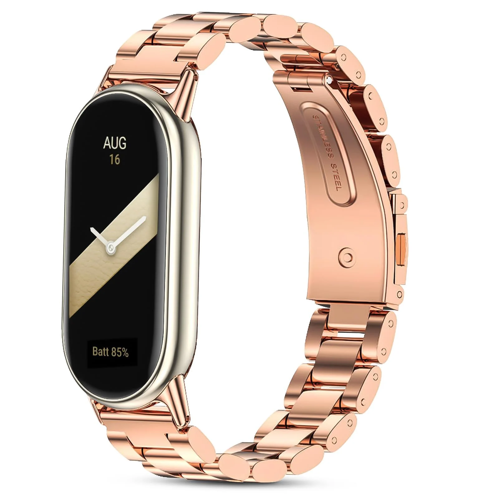 MOBIGON Stainless Steel Bracelet Strap with Double-Folding Clasp for Xiaomi Smart Band 8 / 9 / 10, Rose Gold
