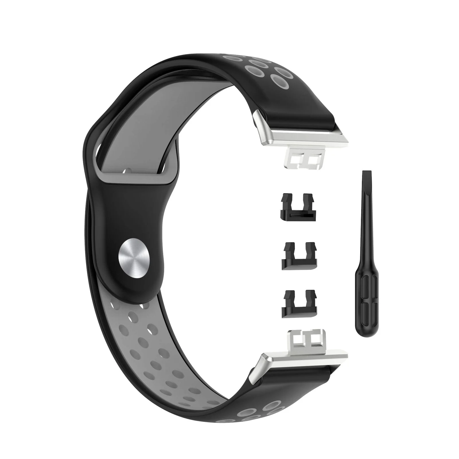 DL3 Mobilak Sport Strap Compatible with Huawei Watch Fit & Huawei Watch Fit New & Huawei Watch Fit Elegant, Breathable Silicone Double Hole Snap Buckle Band - Black & Gray