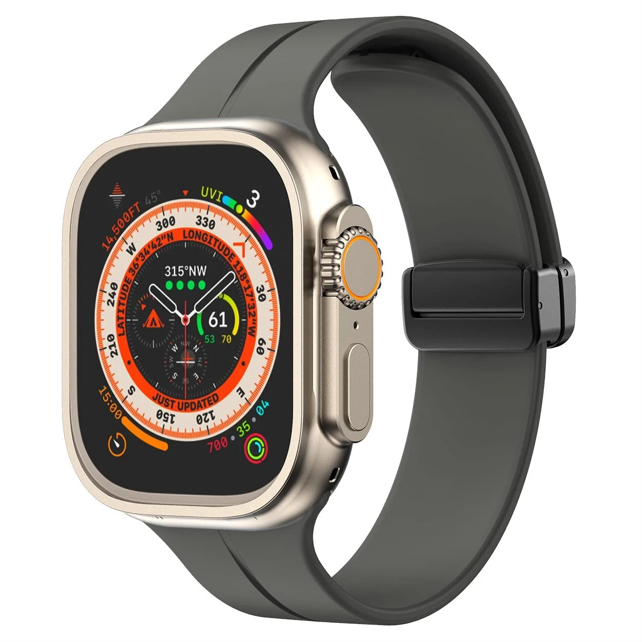 DL3 Mobilak Silicone Magnetic Band with Case For Apple Watch Ultra 49mm, Soft Sport Silicone Replacement Wristband Strap with Protective Bumper Cover for Apple Watch Ultra 2 Ultra 49mm - Space Gray