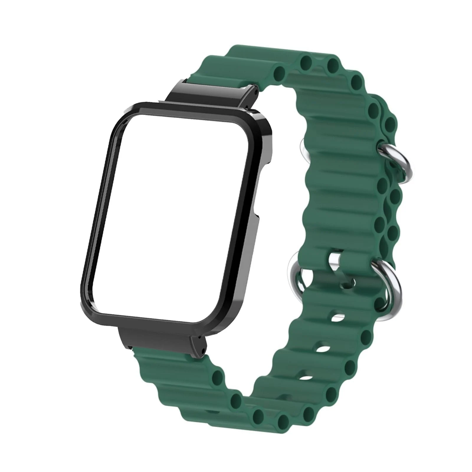 DL3 Mobilak Ocean Strap Compatible with Xiaomi Mi Watch Lite/Redmi Watch, Adjustable Silicone Strap with Metal Buckle, Band With Frame Metal Women Men Replacement Strap - Green