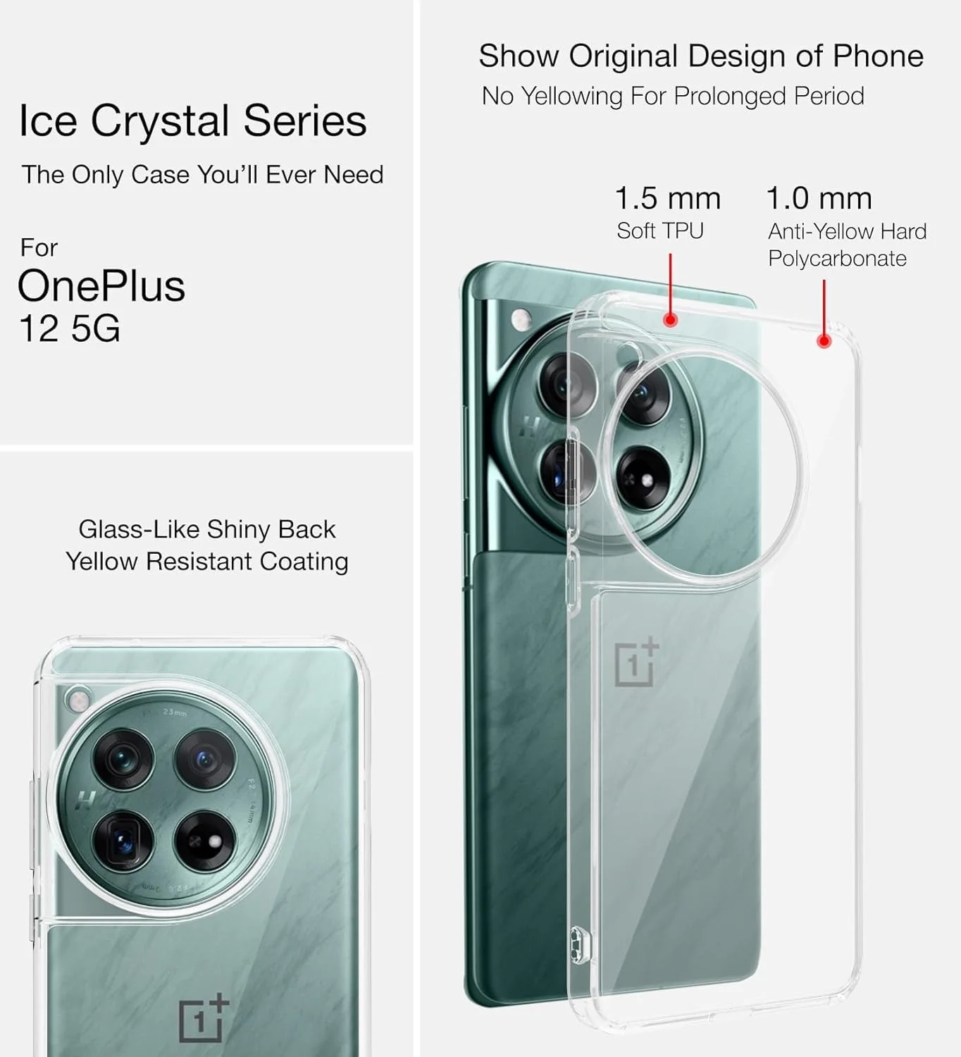 DL3 Mobilak Case Compatible with OnePlus 12 5G Case Crystal Soft TPU Gel Case Flexible Silicone Anti-Scratch Camera Protection TPU Cover - Clear