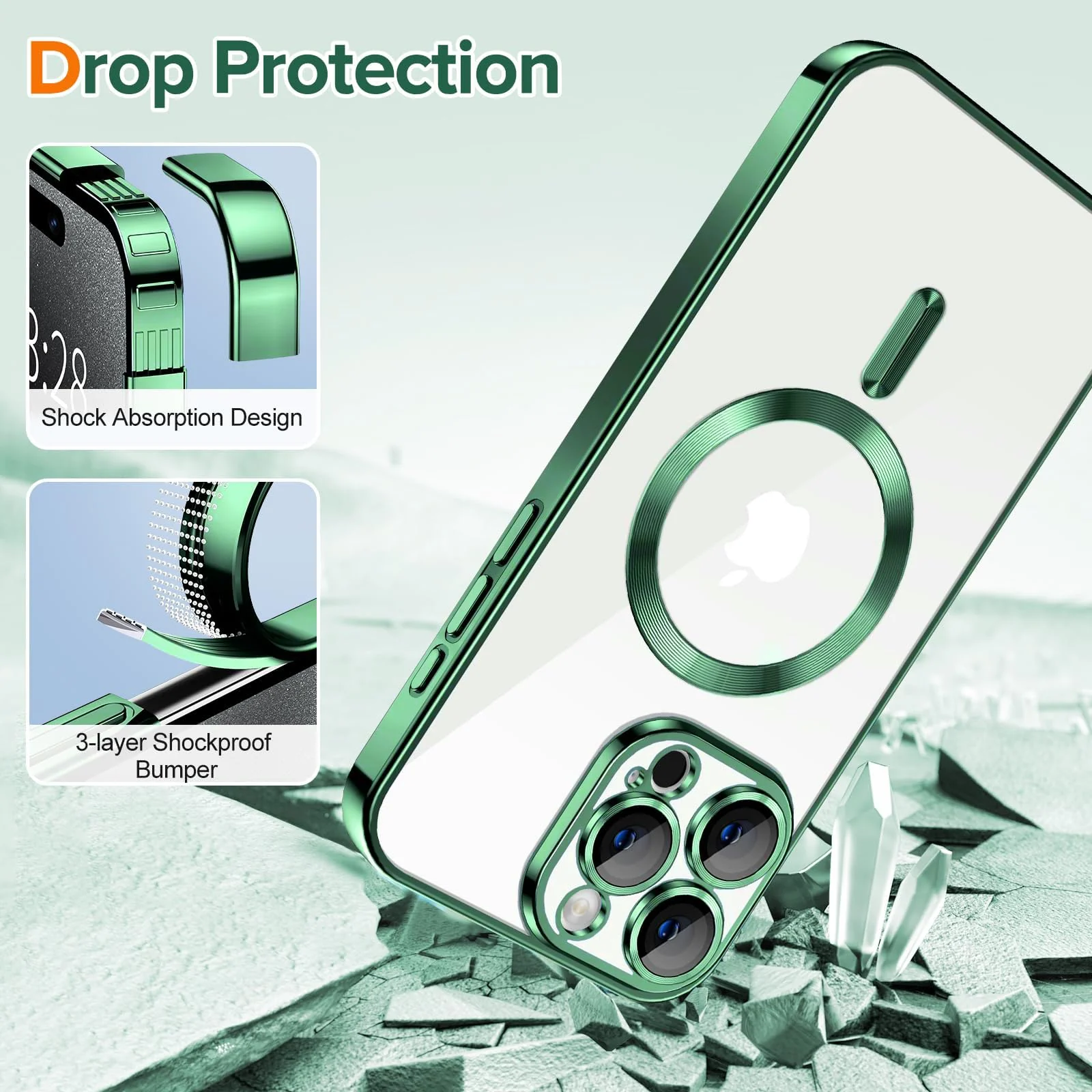 DL3 Mobilak Plated-Edge Protective Case for iPhone 15 Pro Max 6.7-Inch, Compatible with MagSafe accessories, Supports wireless charging, Shock-absorbing protection - Green