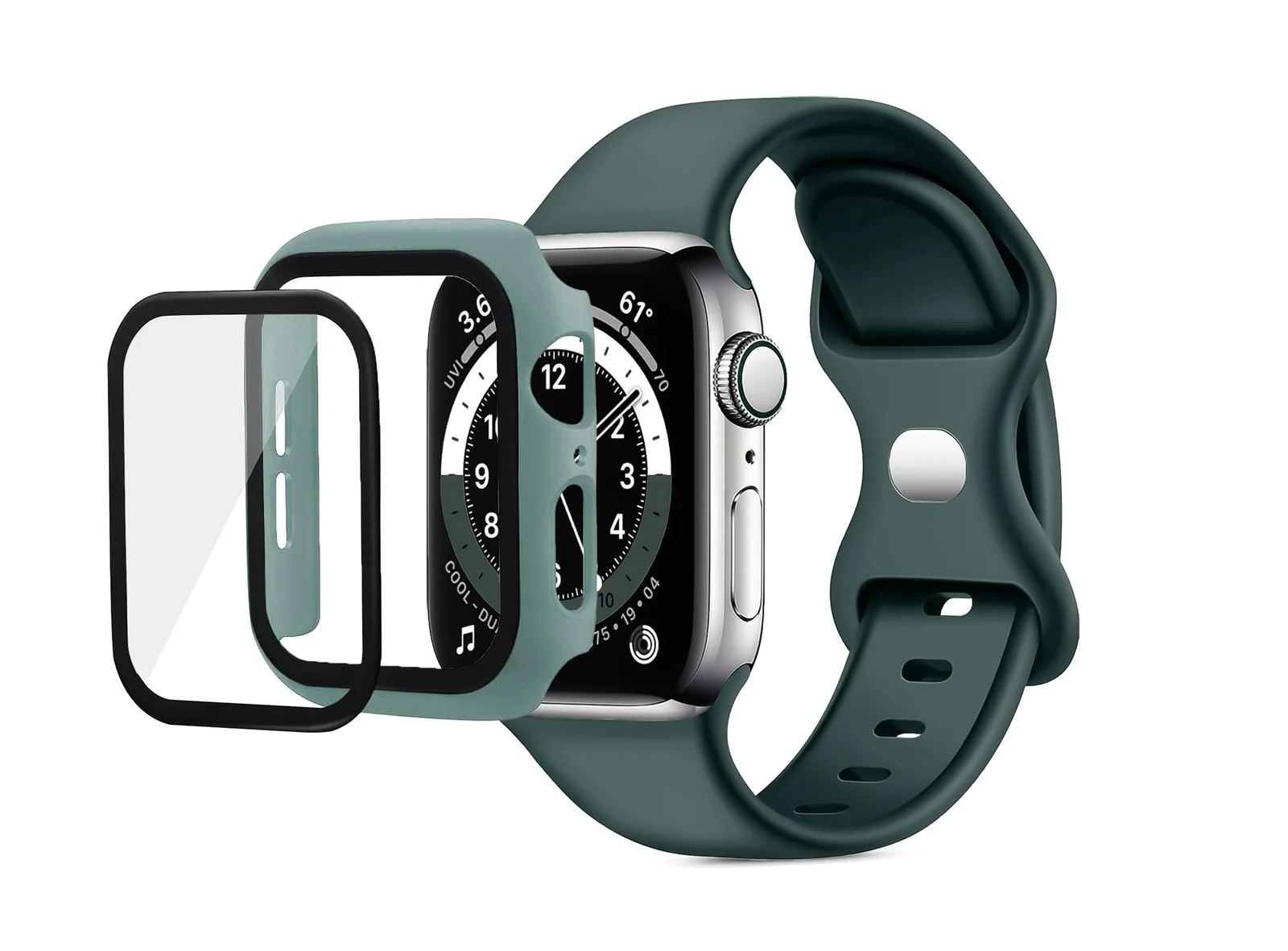 DL3 Mobilak Band with Case Compatible with Apple Watch 45mm, Adjustable Silicone Sport Wristband Replacement, Strap With Cover Built-in Glass Screen Protector for iWatch Series 9 8 7 - Petroleum Green